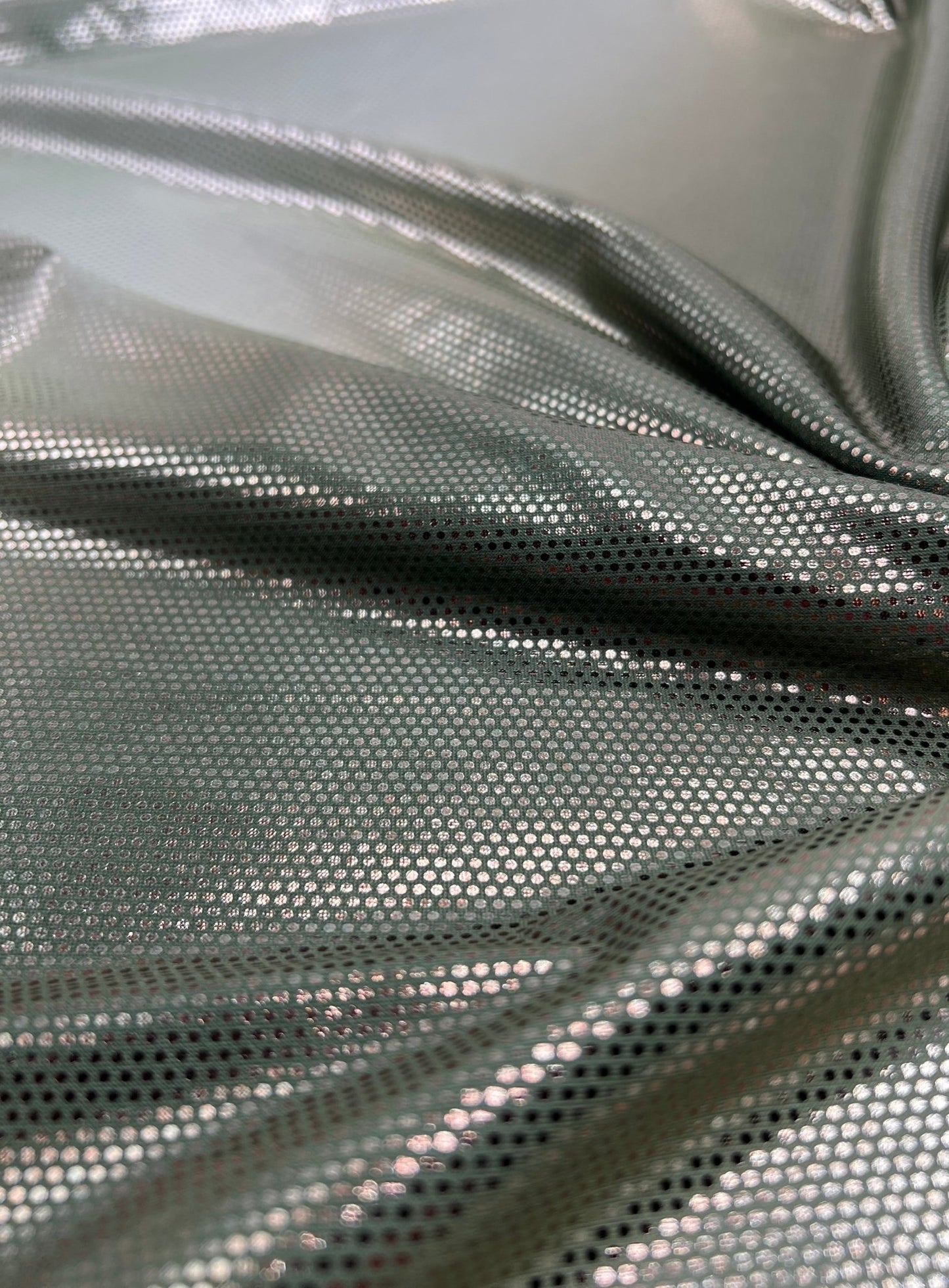 Green Silver Shiny Sequin Soft Touch 2 Way Stretch Fabric - T9 Fabrics