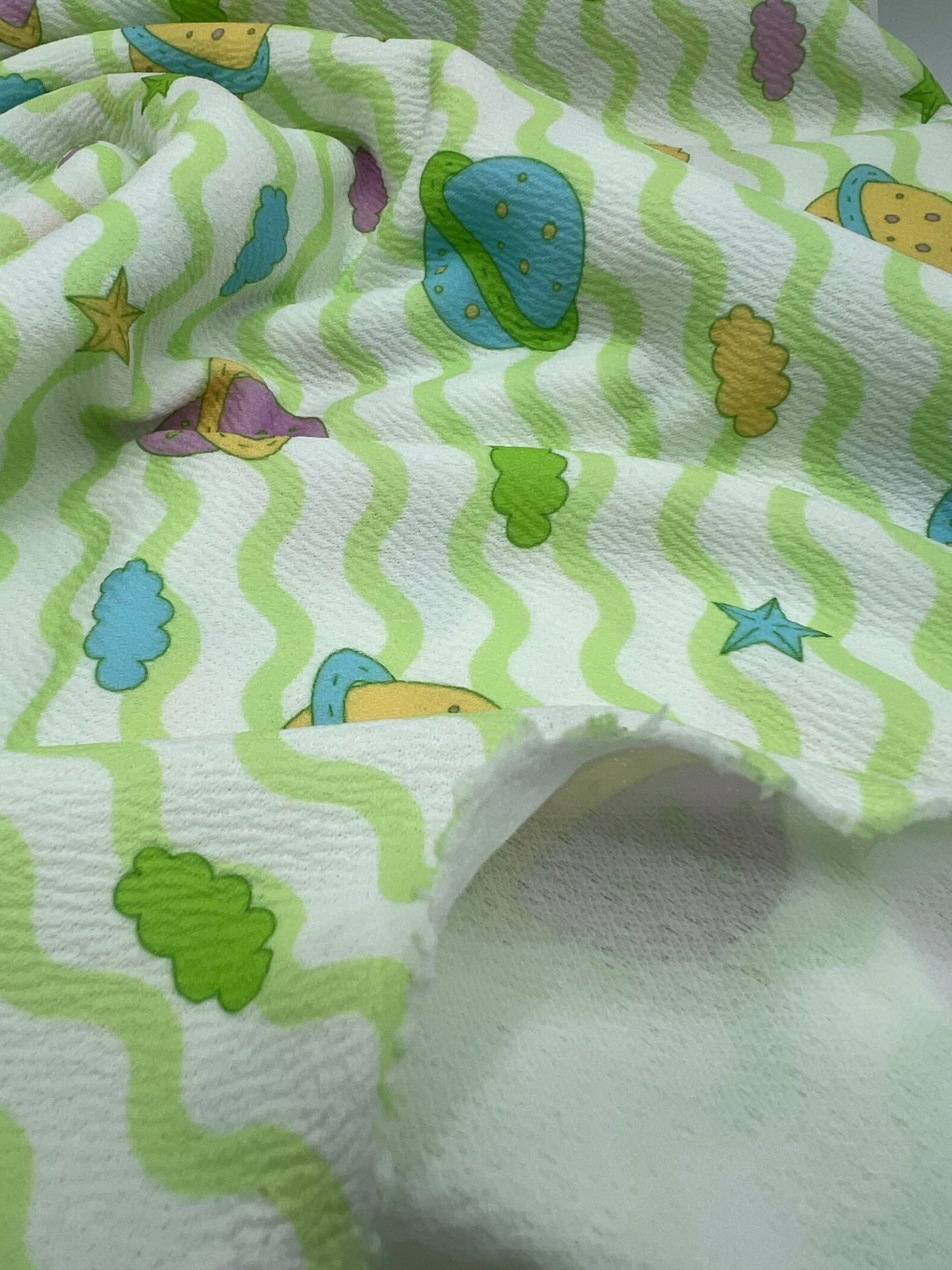 Green Space Print Liverpool Stretch Fabric - T9 Fabrics