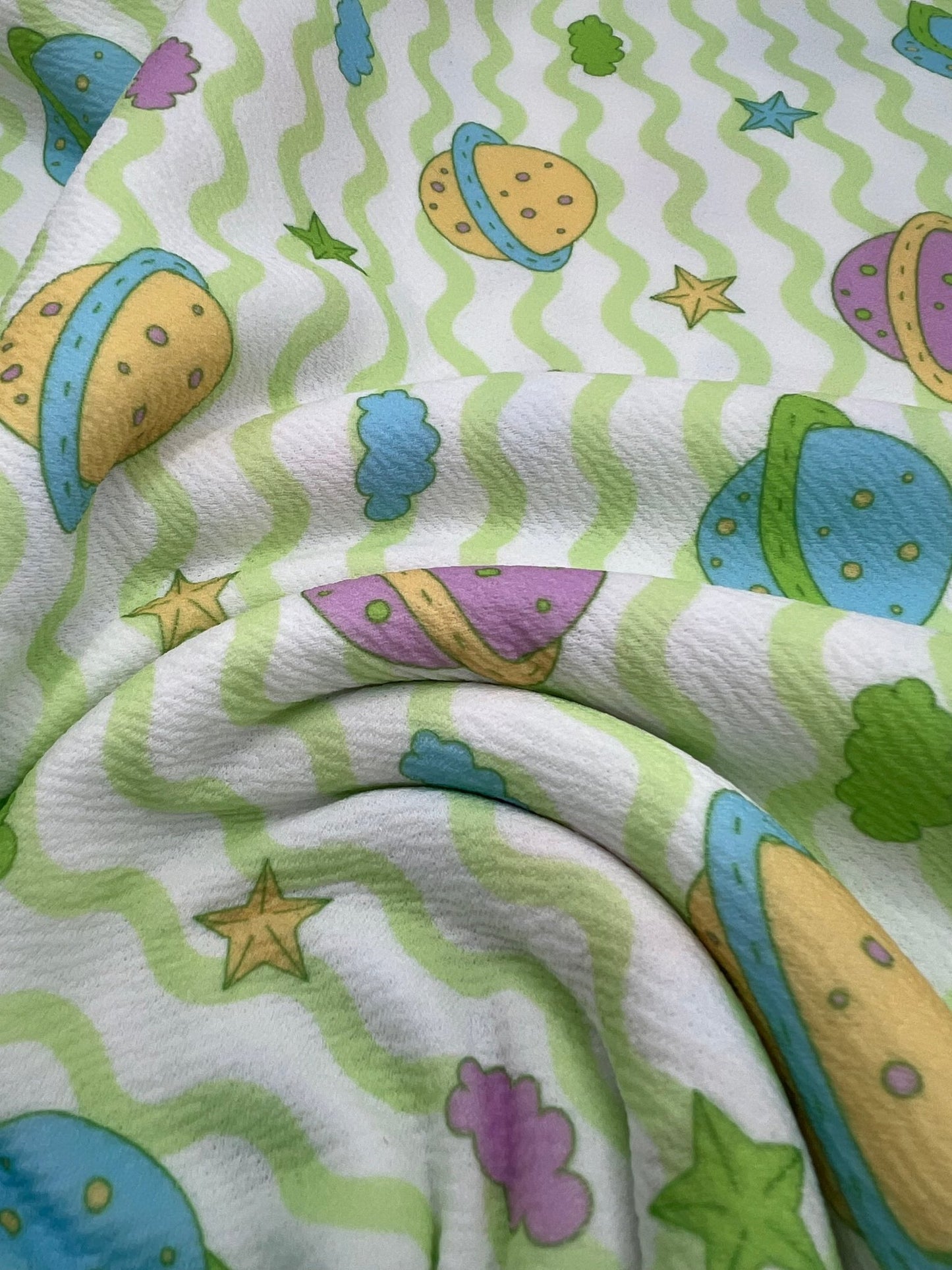 Green Space Print Liverpool Stretch Fabric - T9 Fabrics