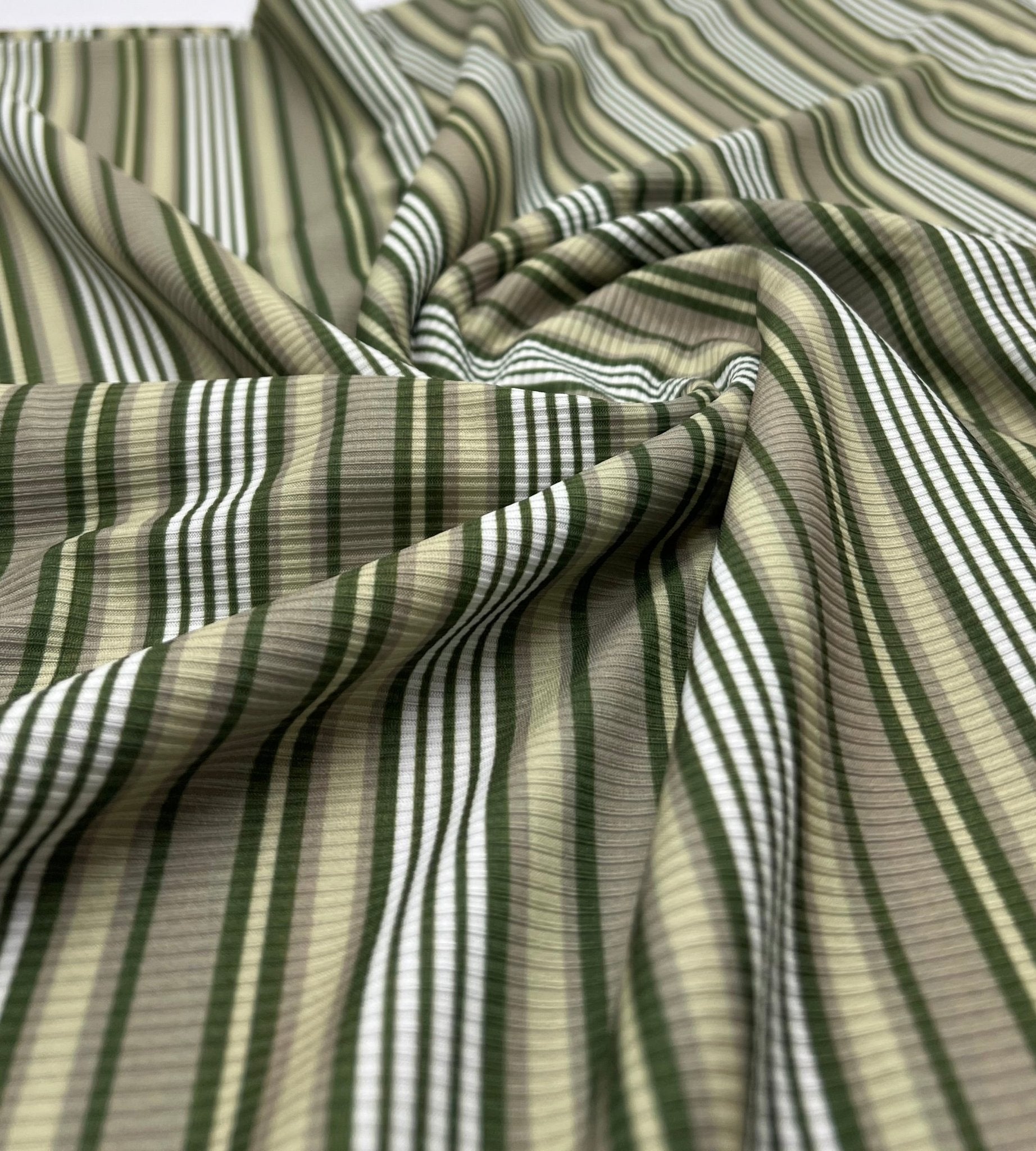 Green Stripe Print 2X1 Fine Rib Stretch Fabric - T9 Fabrics