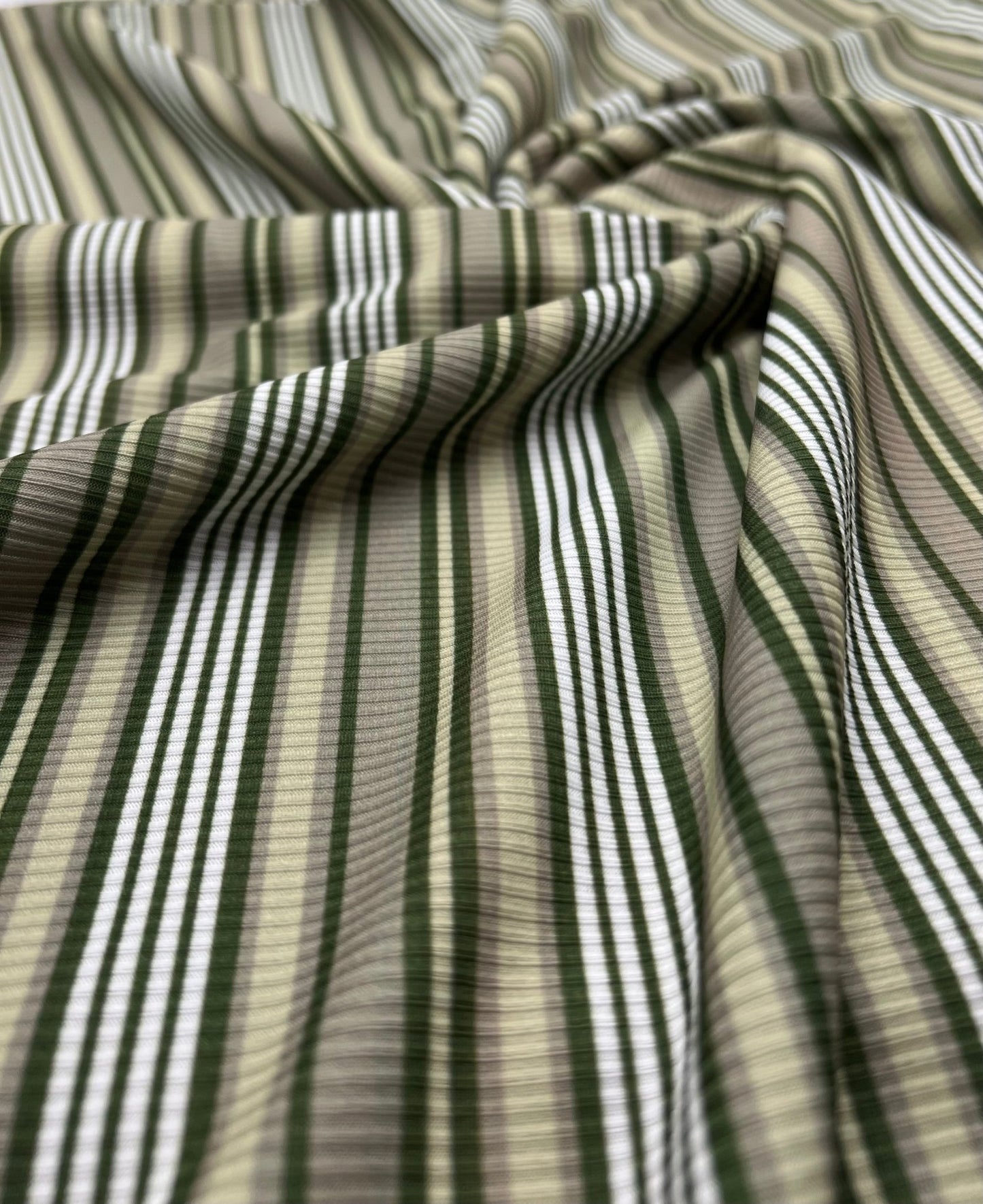 Green Stripe Print 2X1 Fine Rib Stretch Fabric - T9 Fabrics