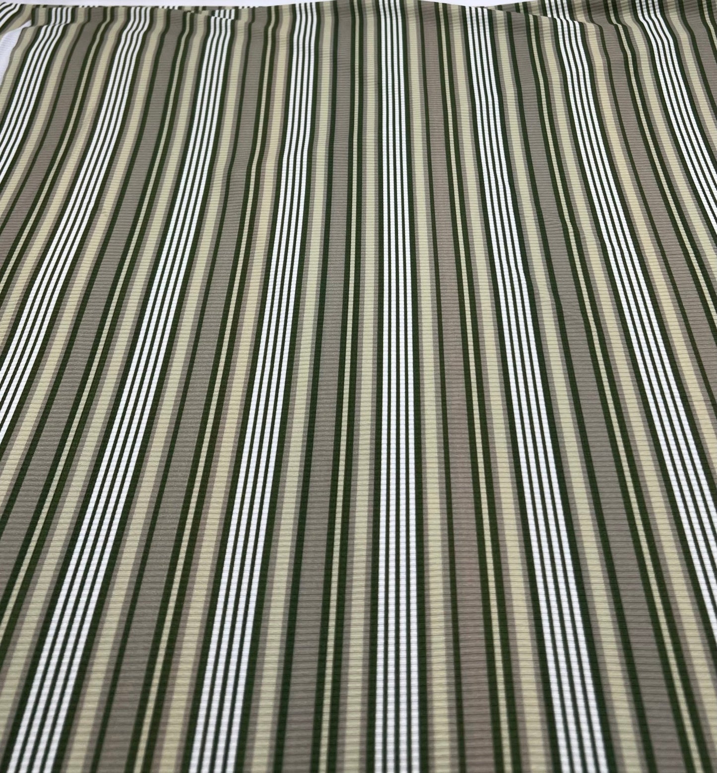 Green Stripe Print 2X1 Fine Rib Stretch Fabric - T9 Fabrics