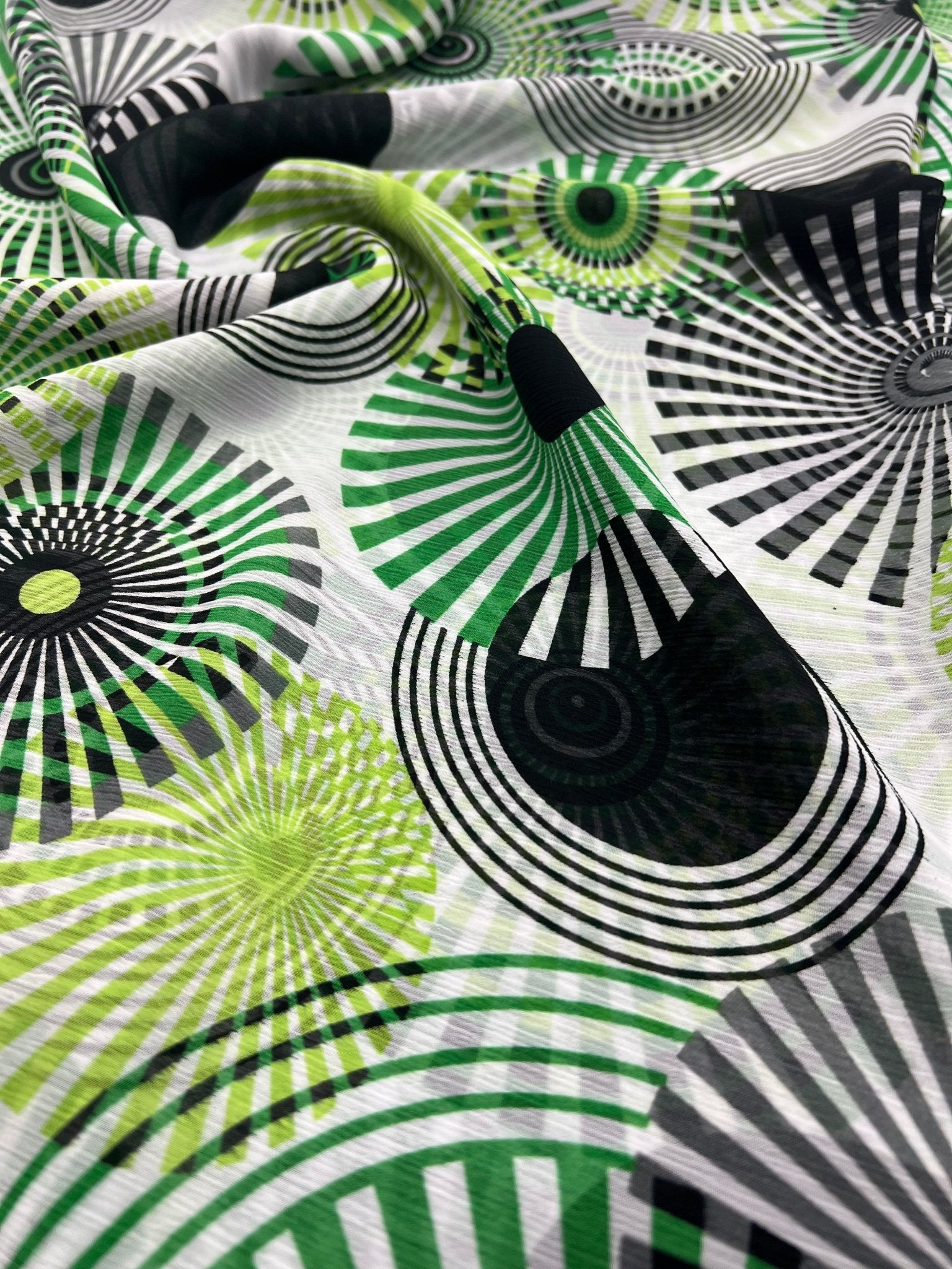 Green Swirl Printed Chiffon Dress Fabric - T9 Fabrics