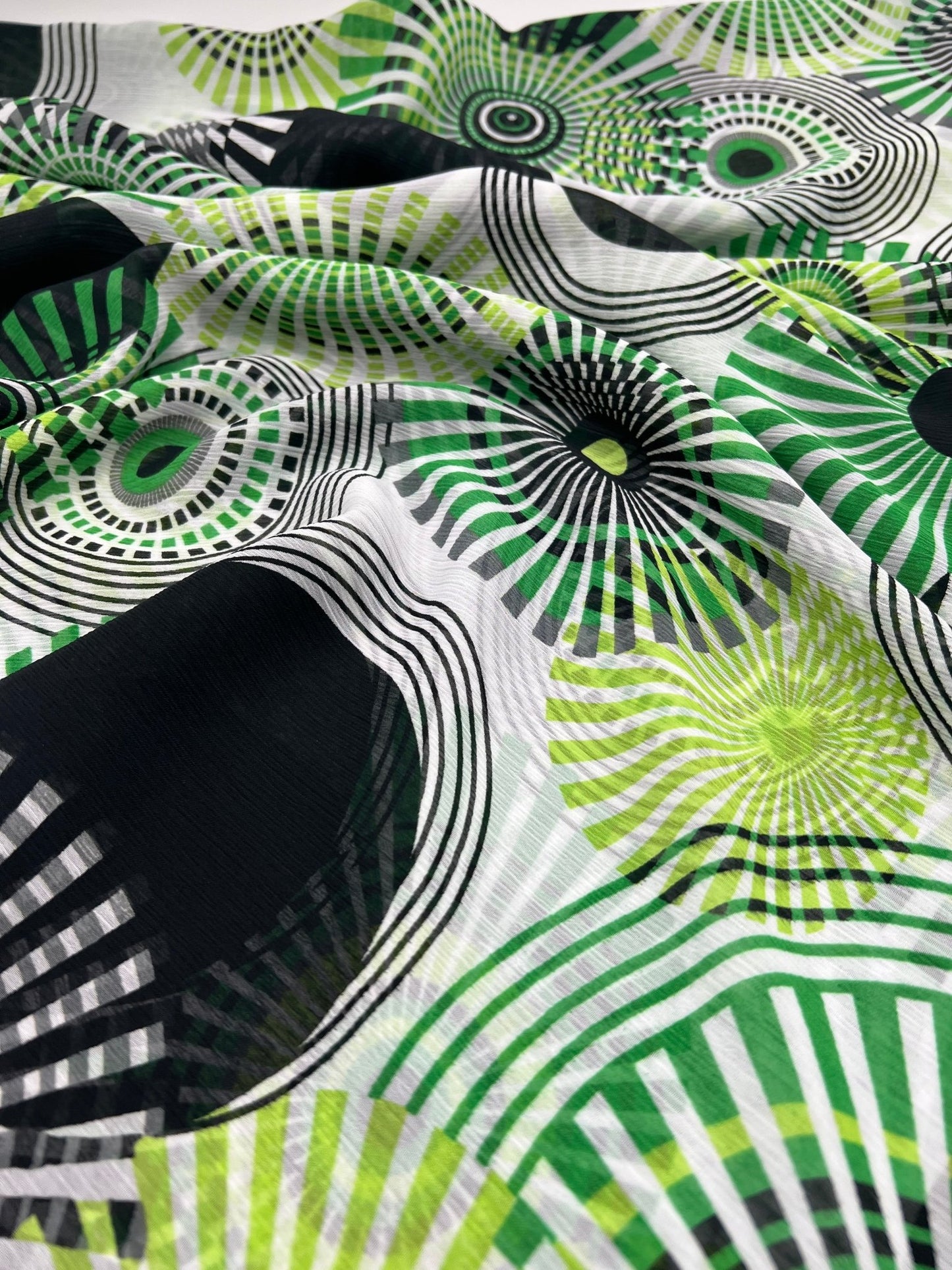 Green Swirl Printed Chiffon Dress Fabric - T9 Fabrics