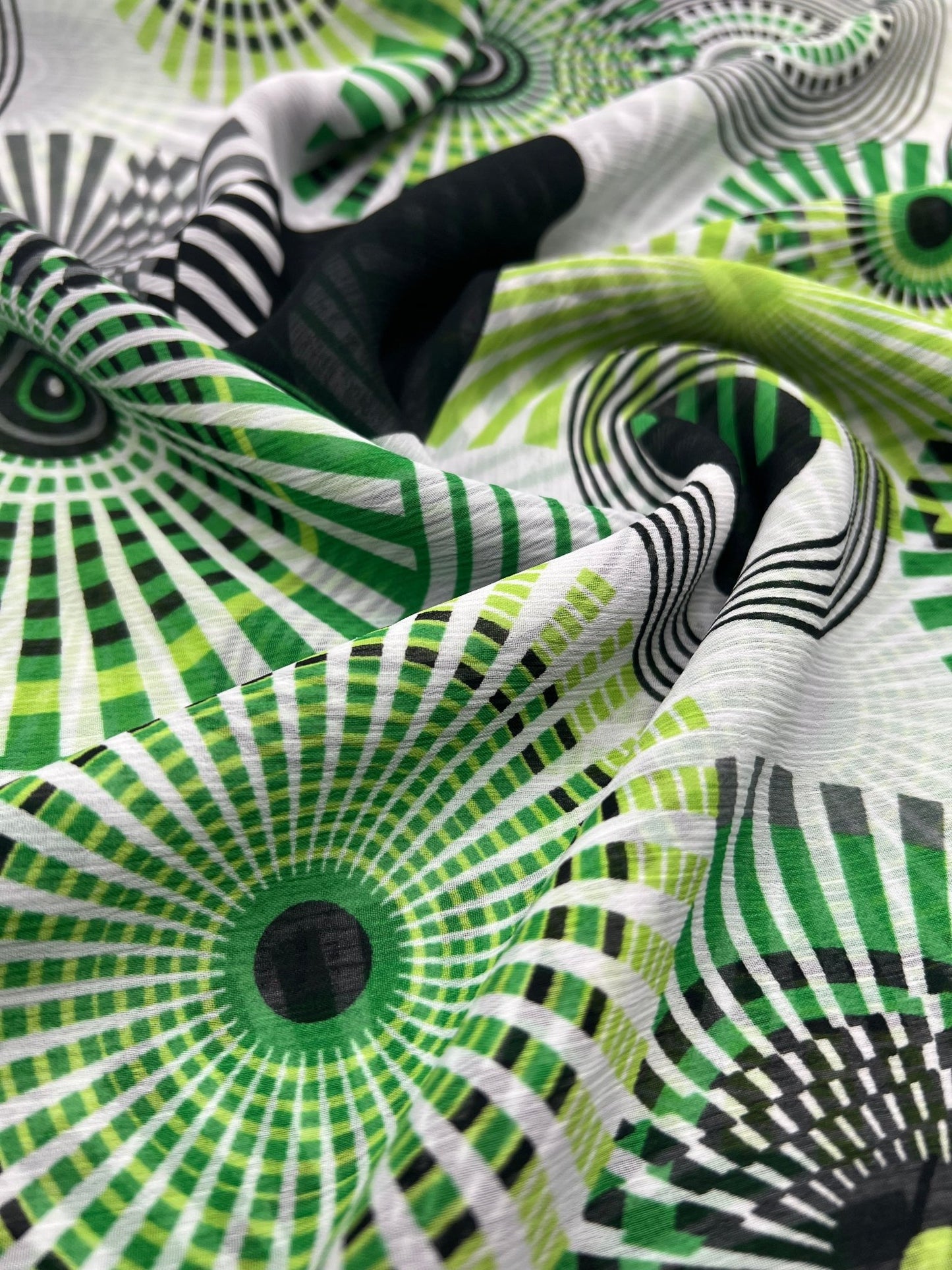 Green Swirl Printed Chiffon Dress Fabric - T9 Fabrics