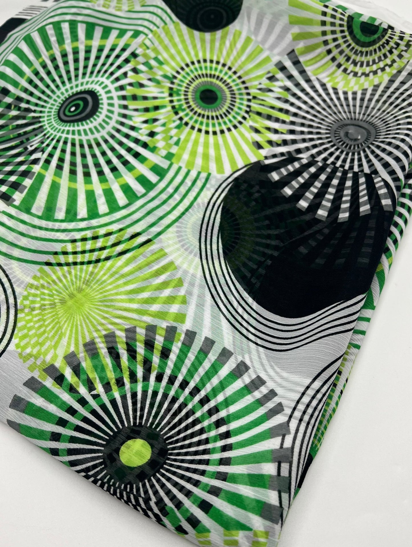 Green Swirl Printed Chiffon Dress Fabric - T9 Fabrics
