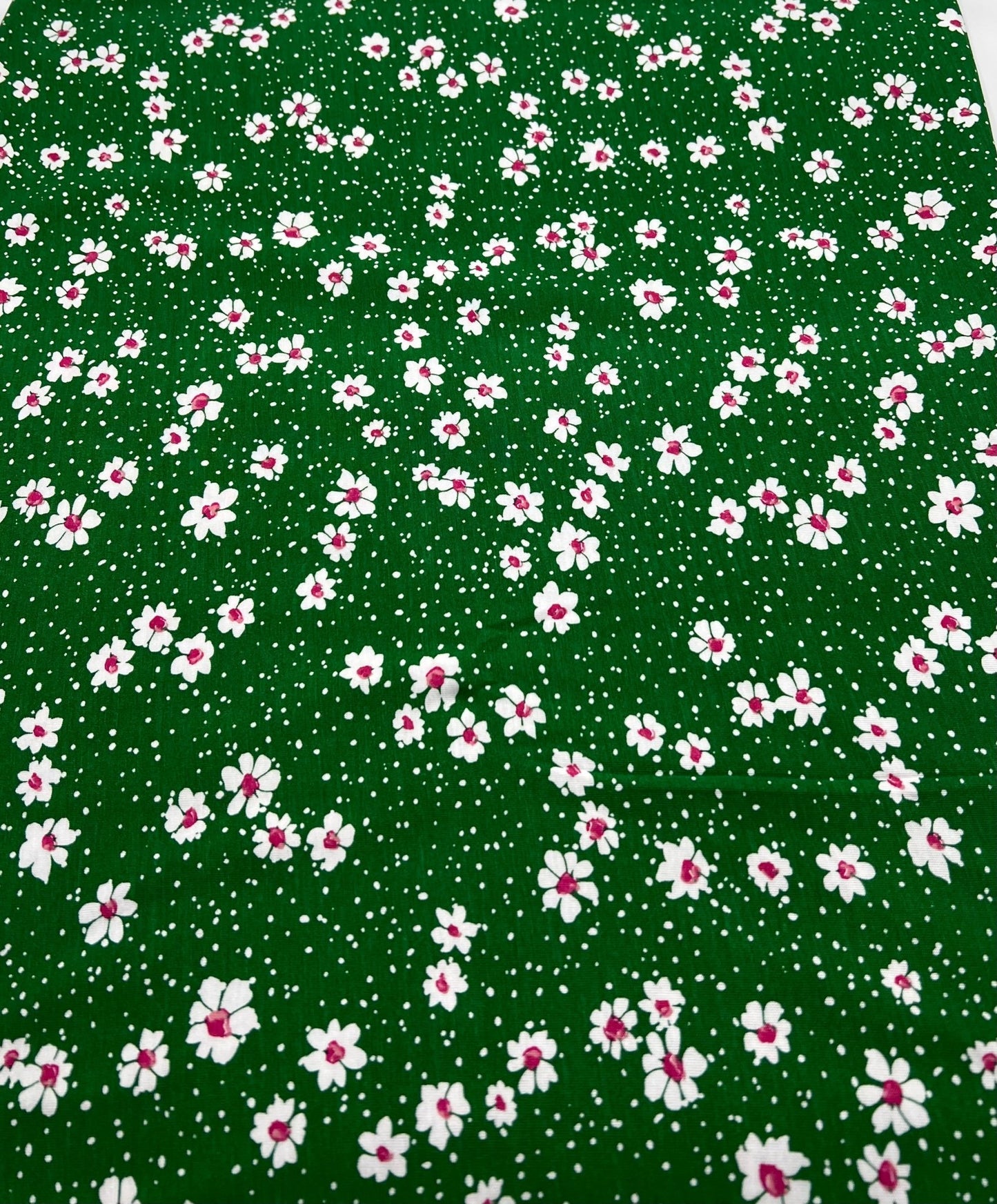 Green White Floral Spot Print Viscose Elastane 4 Way Stretch Fabric - T9 Fabrics
