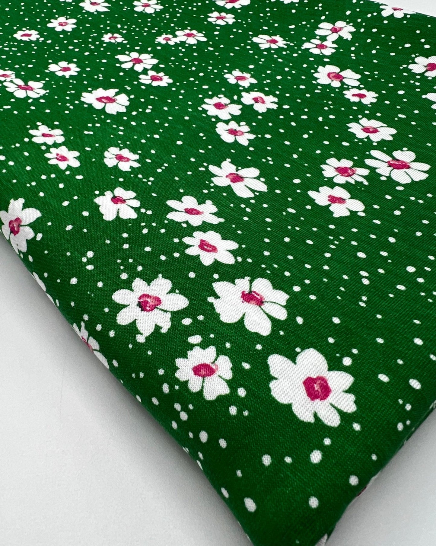 Green White Floral Spot Print Viscose Elastane 4 Way Stretch Fabric - T9 Fabrics