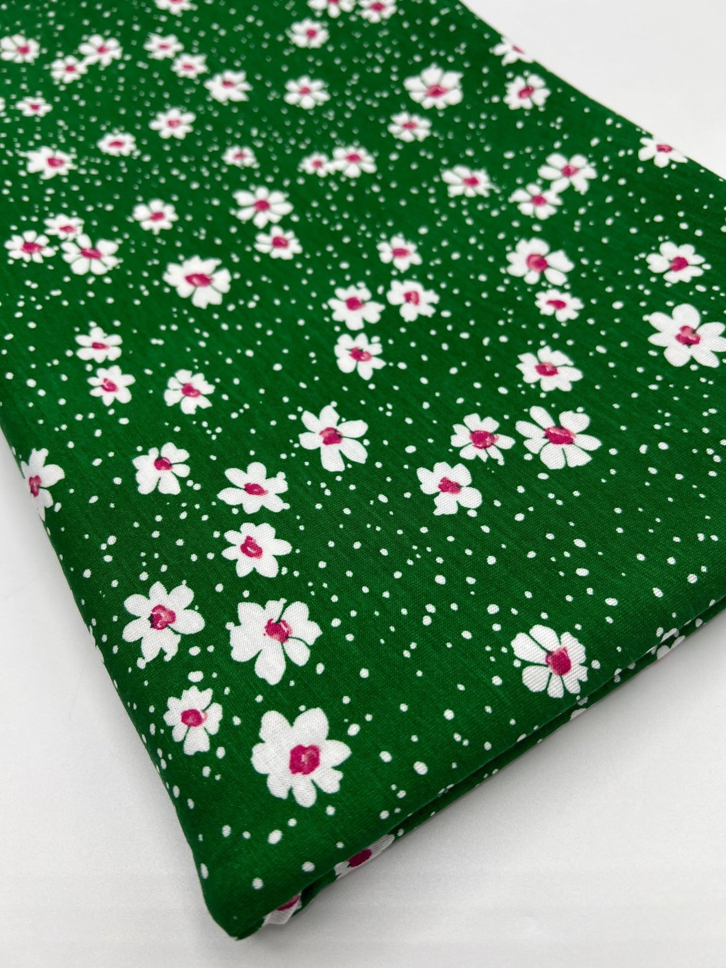 Green White Floral Spot Print Viscose Elastane 4 Way Stretch Fabric - T9 Fabrics
