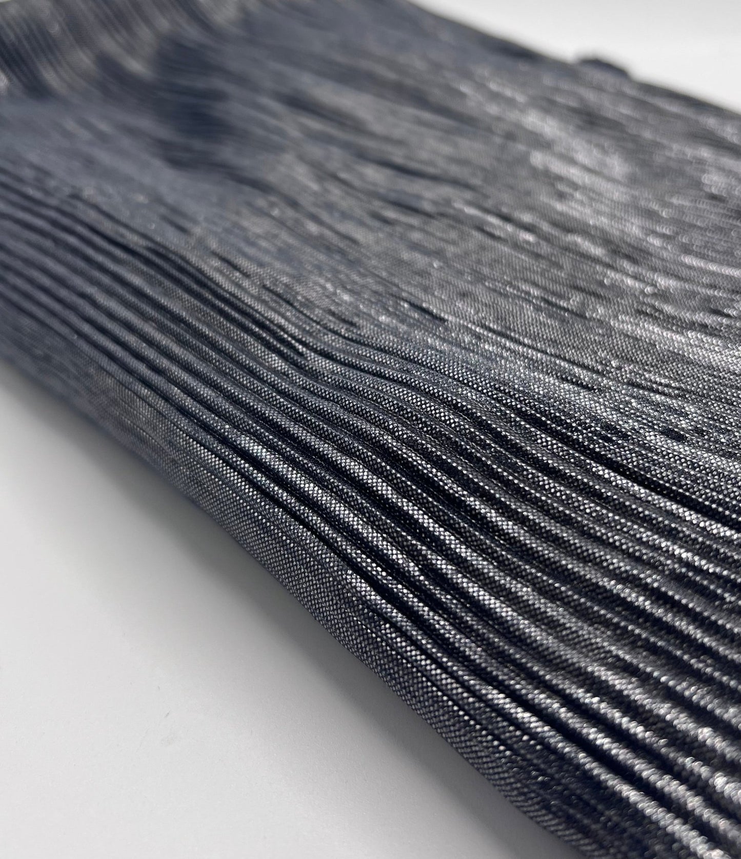 Grey Metallic Shiny Foil Plisse Pleated Stretch Fabric - T9 Fabrics