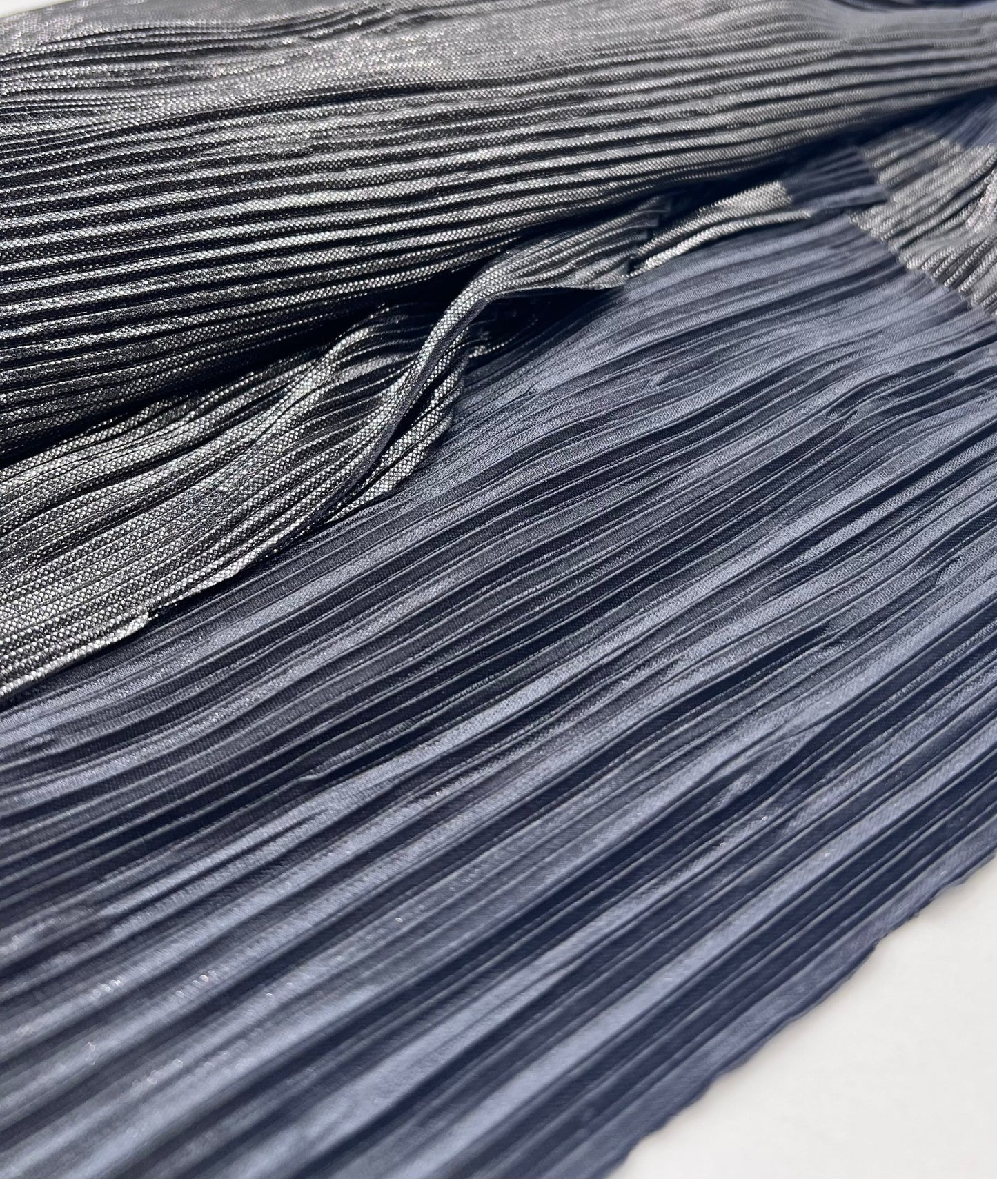 Grey Metallic Shiny Foil Plisse Pleated Stretch Fabric - T9 Fabrics