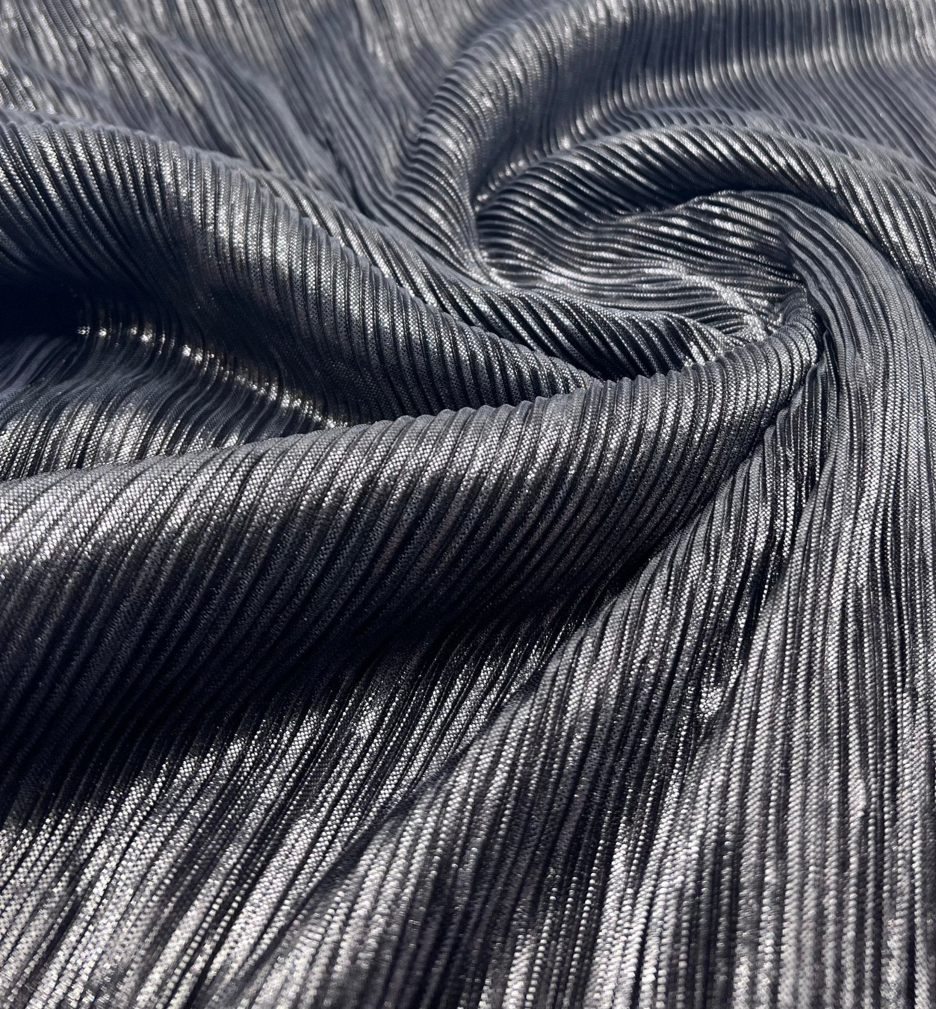 Grey Metallic Shiny Foil Plisse Pleated Stretch Fabric - T9 Fabrics