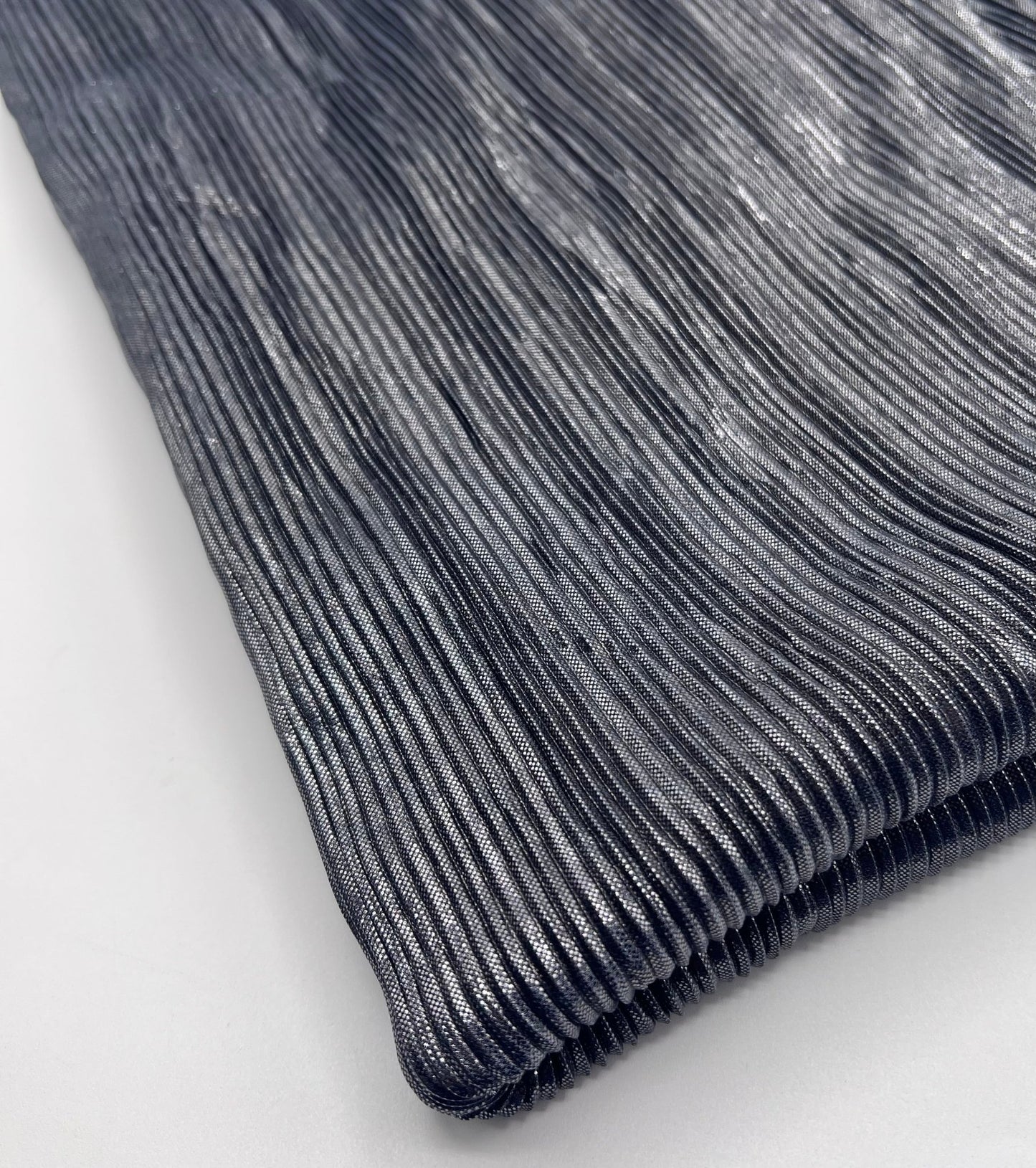 Grey Metallic Shiny Foil Plisse Pleated Stretch Fabric - T9 Fabrics