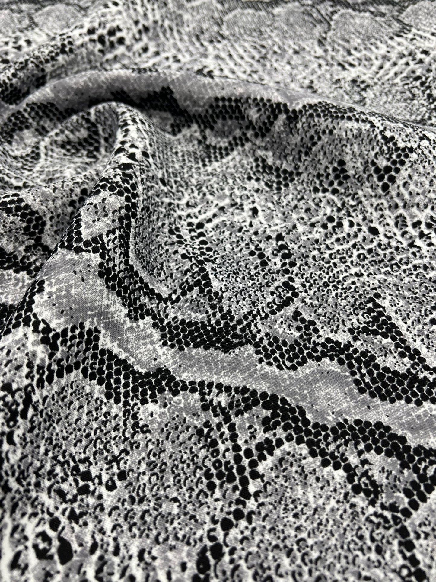 Grey Snake Printed Plain Scuba 4 Way Stretch Jersey Fabric - T9 Fabrics