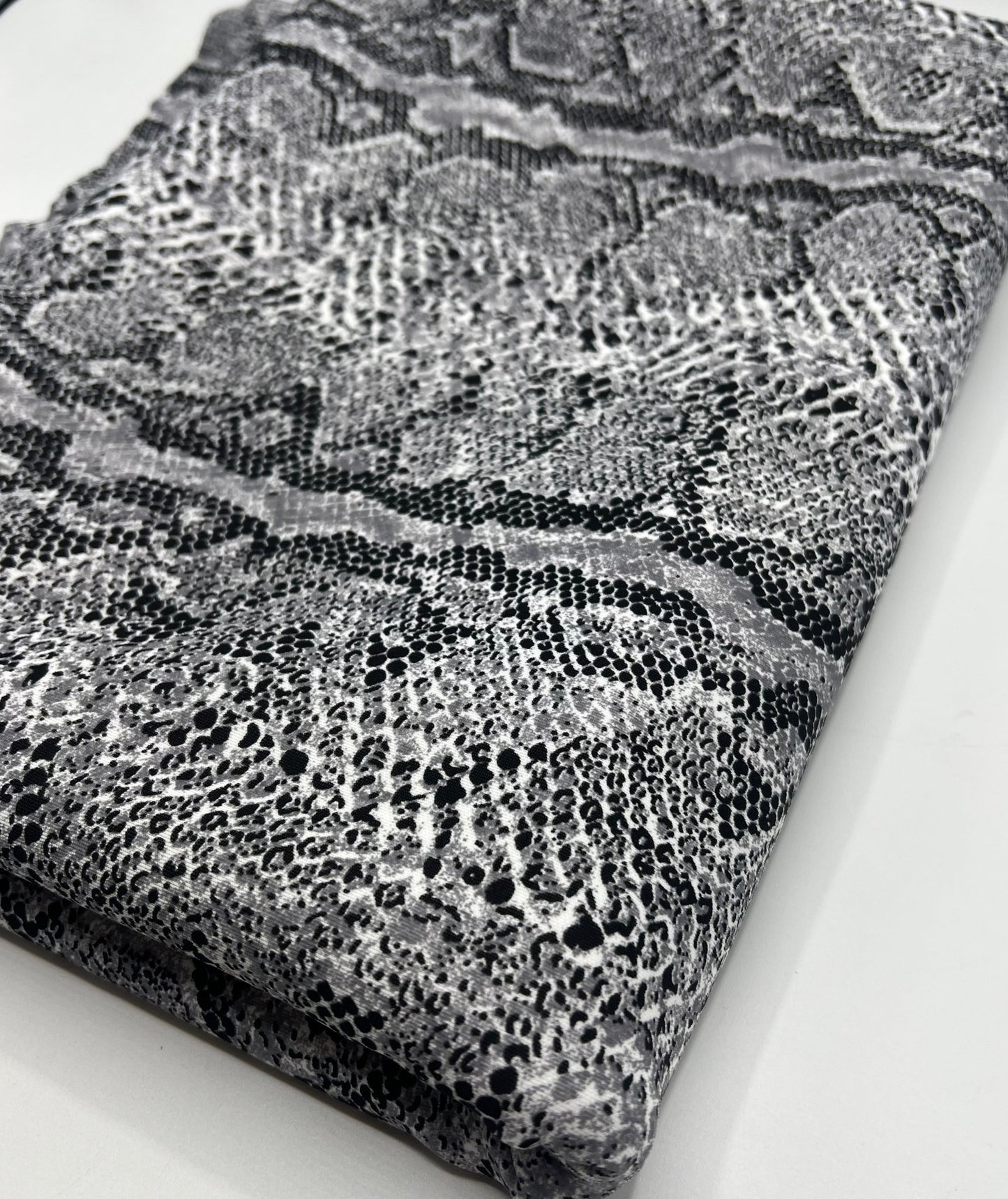 Grey Snake Printed Scuba Crepe Jersey Fabric 4 Way Stretch - T9 Fabrics