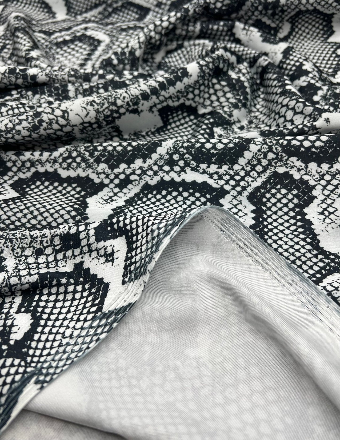 Grey Snake Printed Swimwear / Sportswear 4 Way Stretch Fabric - T9 Fabrics