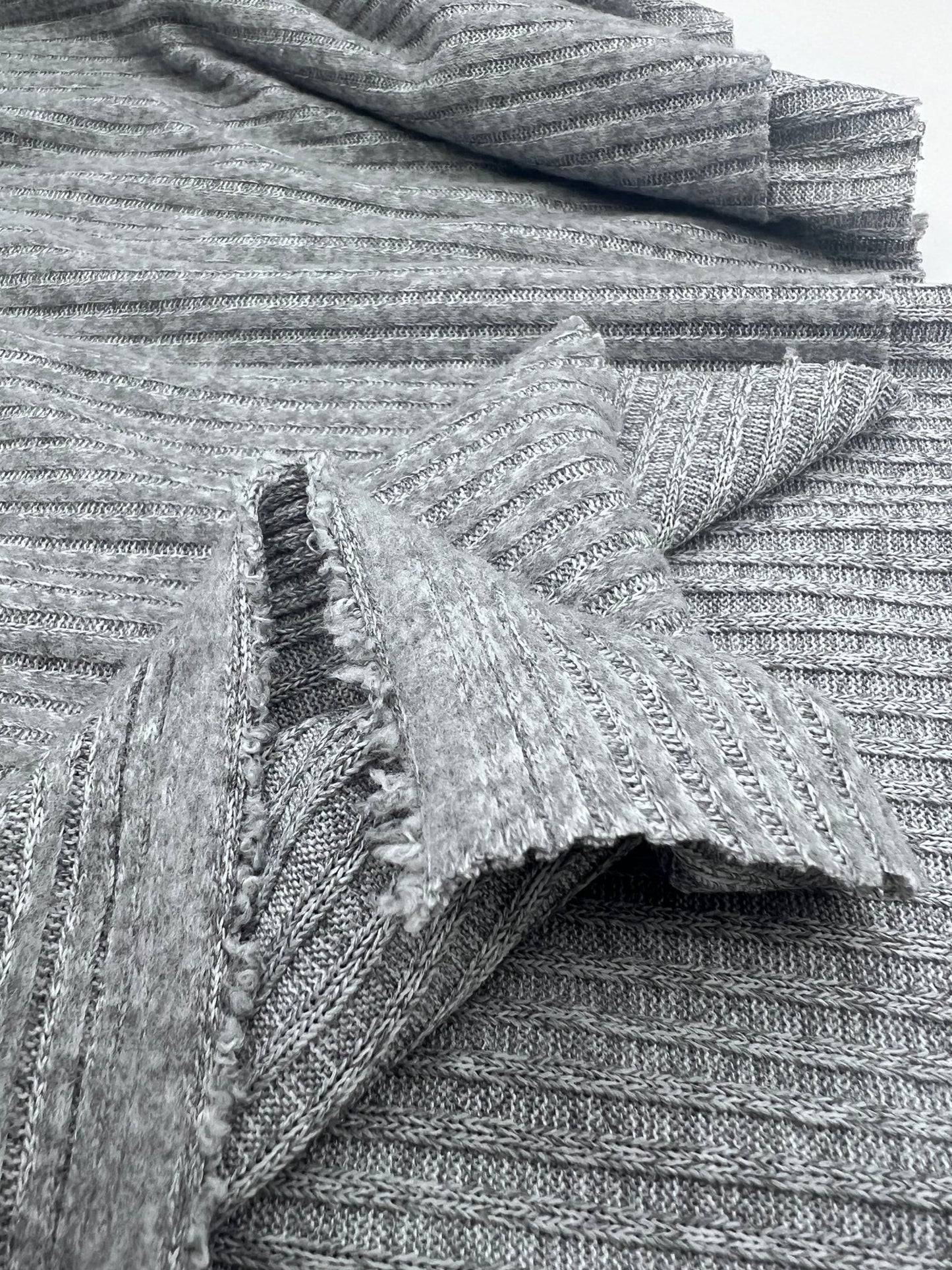 Grey Soft Cosy Wide Rib Stretch Fabric - T9 Fabrics