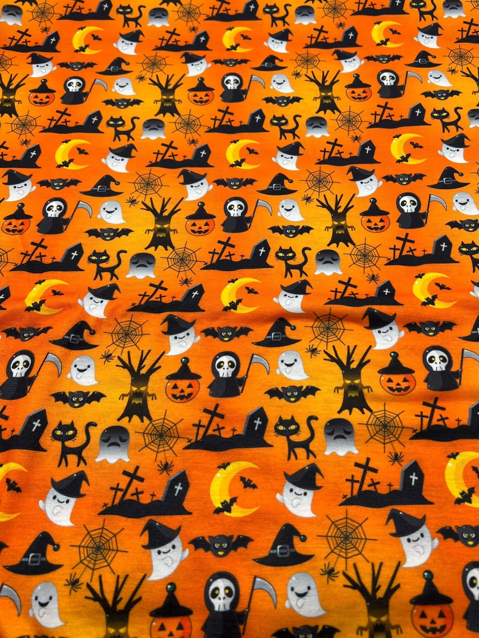 Halloween Ghost Graveyard Print Spun Poly Stretch Fabric - T9 Fabrics