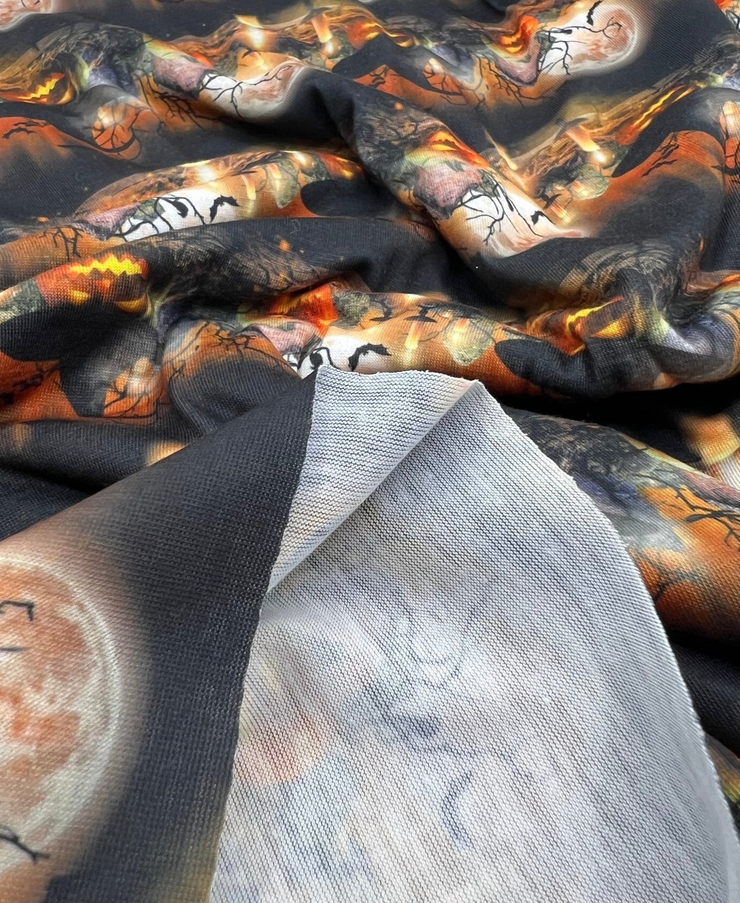 Halloween Pumpkin Candle Print Spun Poly Stretch Fabric - T9 Fabrics