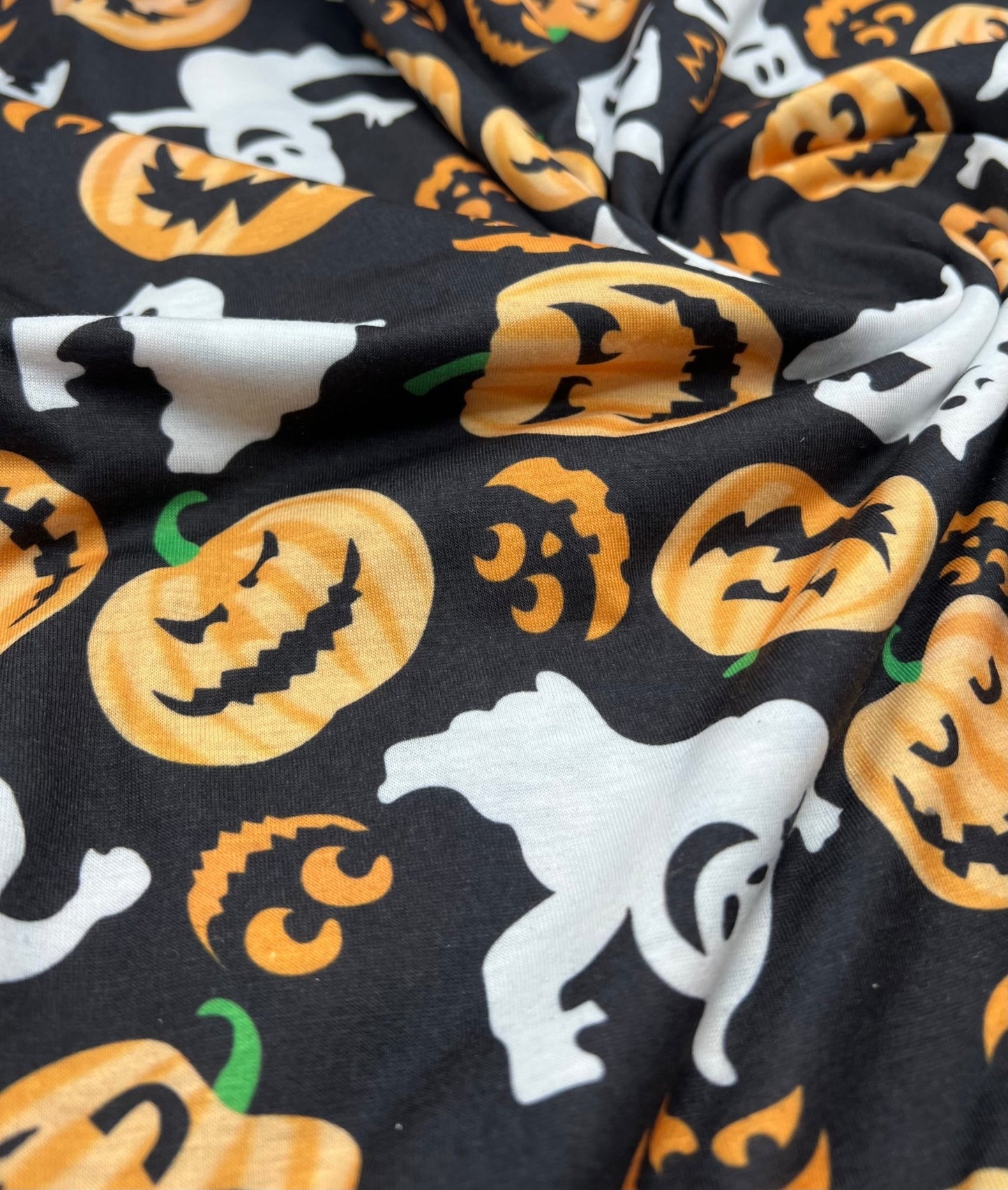 Halloween Pumpkin Ghost Print Spun Poly Stretch Fabric - T9 Fabrics