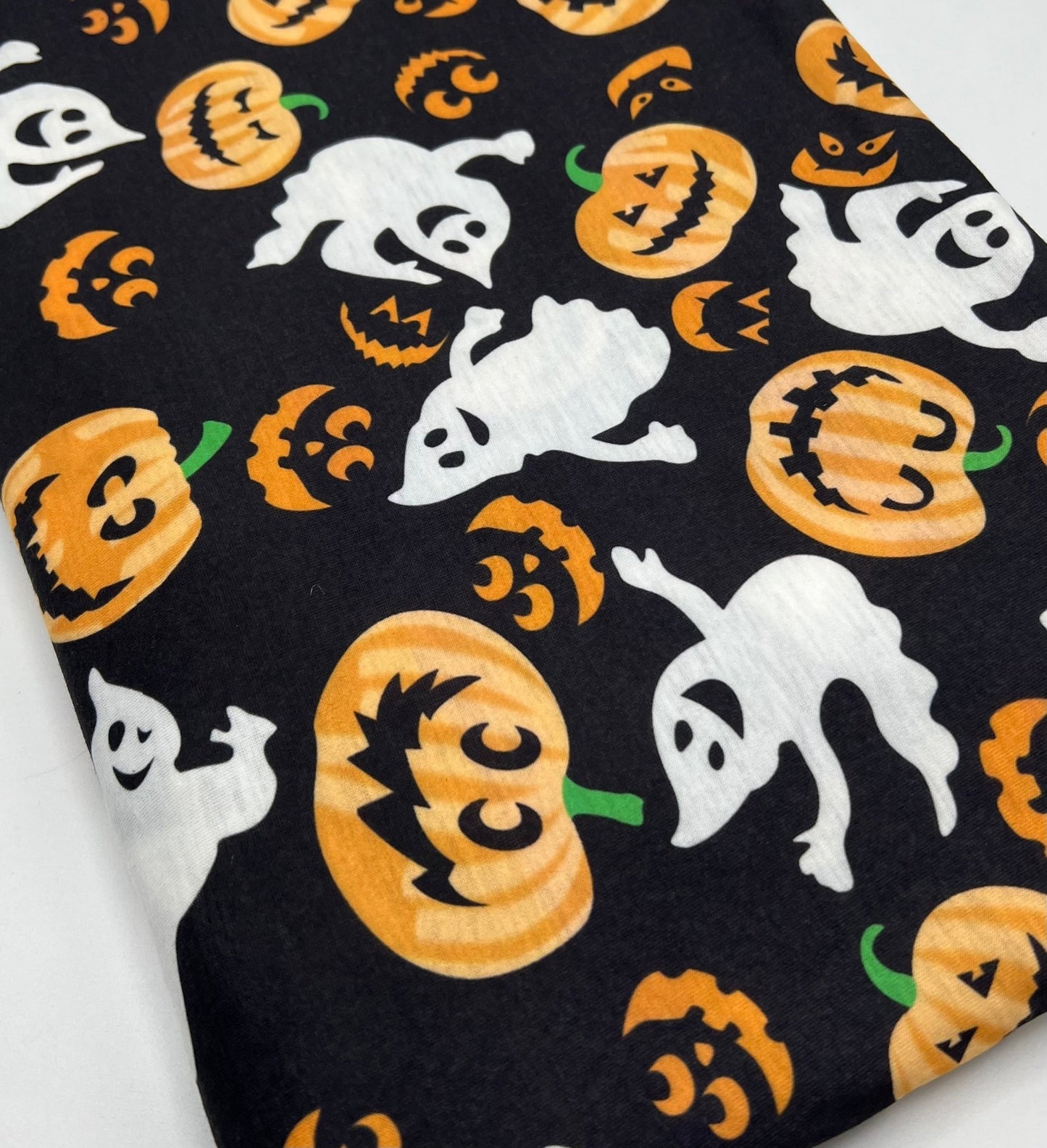 Halloween Pumpkin Ghost Print Spun Poly Stretch Fabric - T9 Fabrics