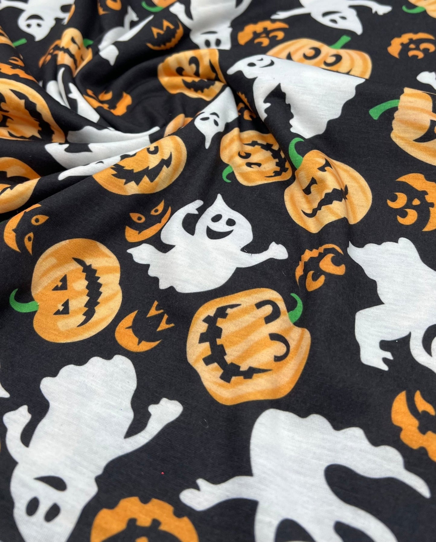 Halloween Pumpkin Ghost Print Spun Poly Stretch Fabric - T9 Fabrics