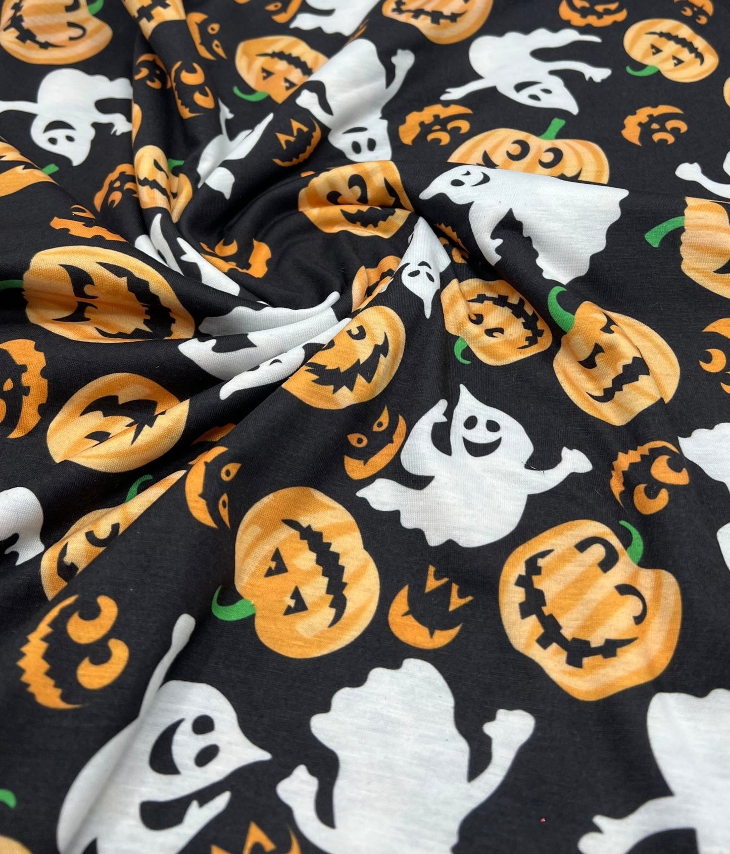 Halloween Pumpkin Ghost Print Spun Poly Stretch Fabric - T9 Fabrics