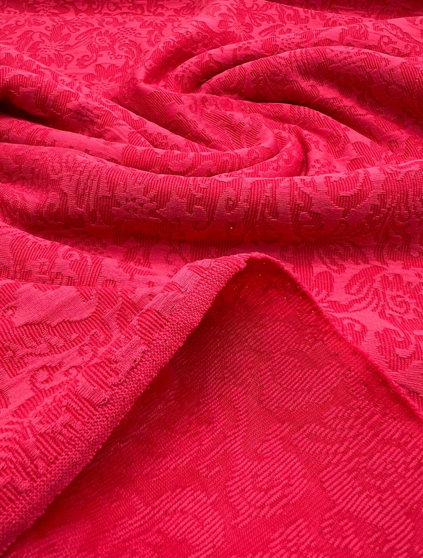 Hot Pink Textured Jacquard 2 Way Stretch Fabric - T9 Fabrics