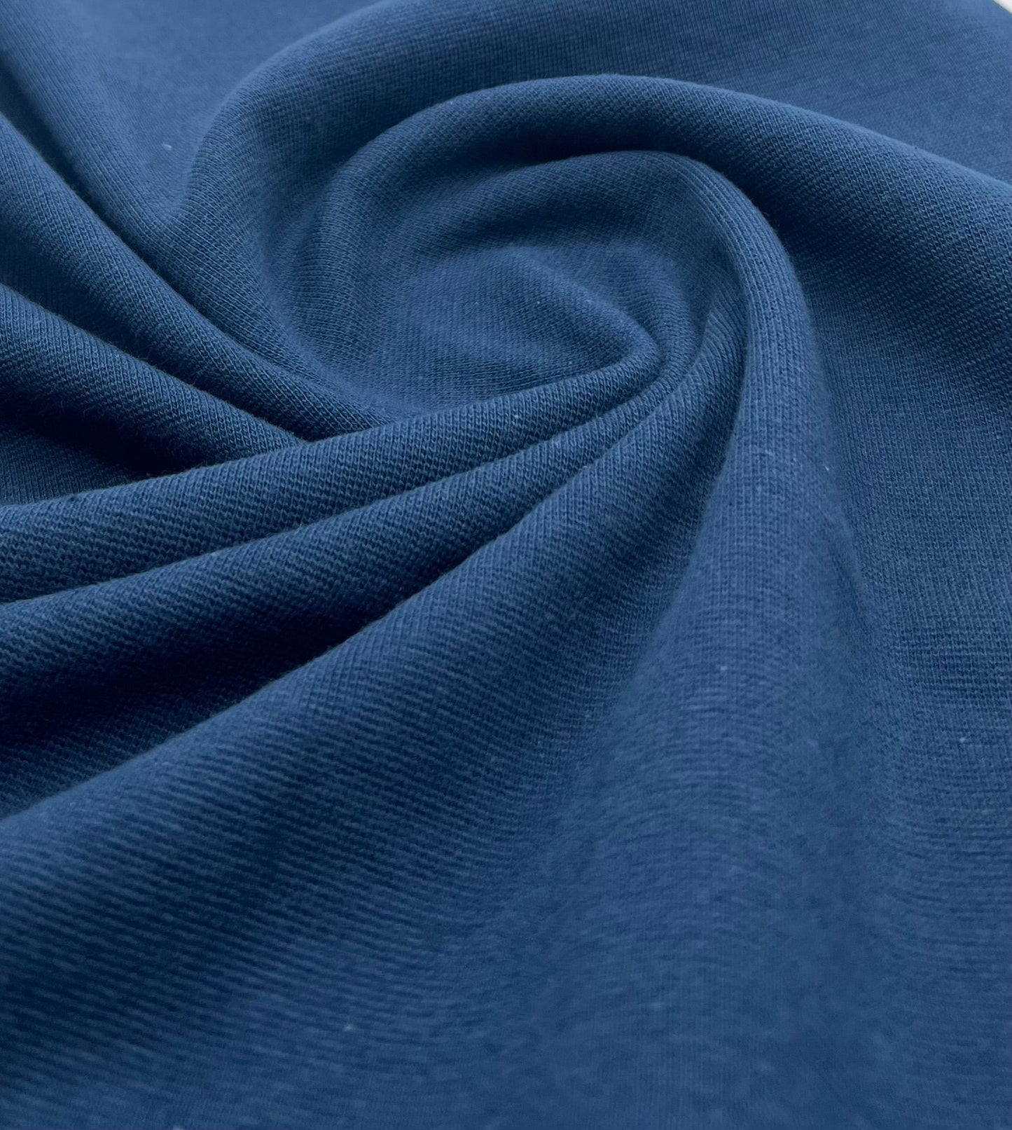 Indigo Jersey Cuffing Ribbing Fabric 270 GSM Cotton Knit 70cm Wide - T9 Fabrics