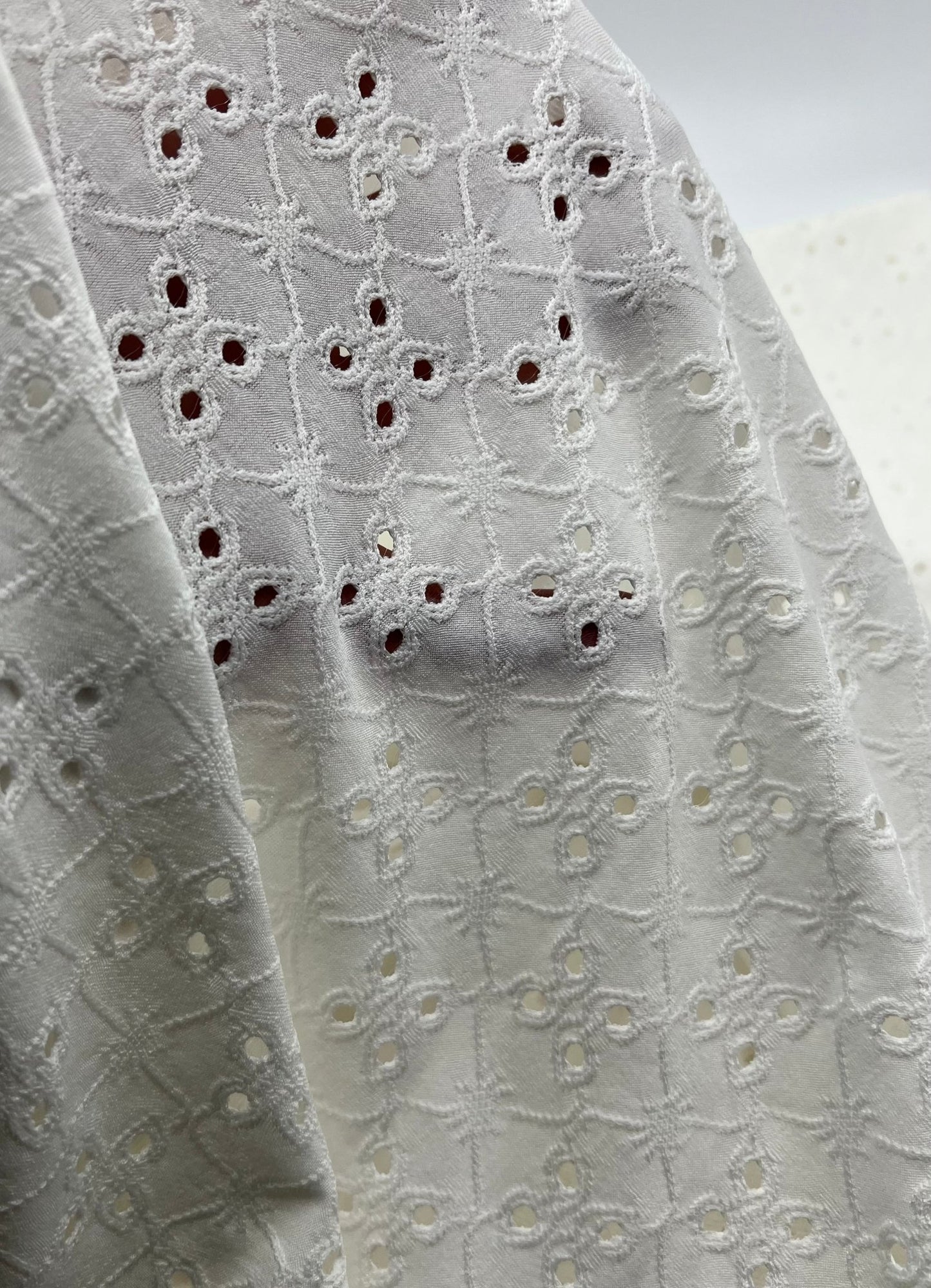 Ivory Broderie Anglaise Stretch Fabric 4 Way Stretch Fabric - T9 Fabrics