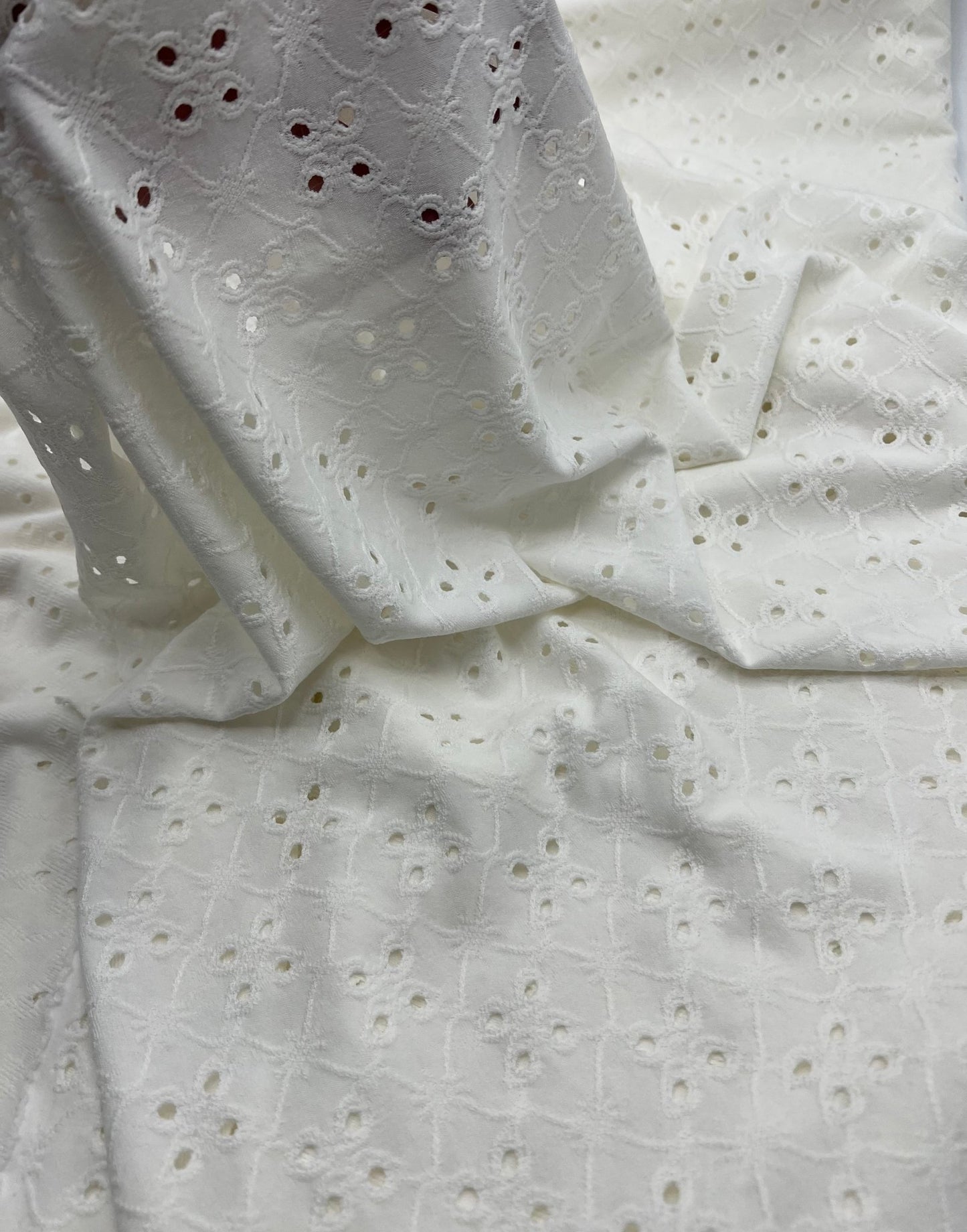 Ivory Broderie Anglaise Stretch Fabric 4 Way Stretch Fabric - T9 Fabrics