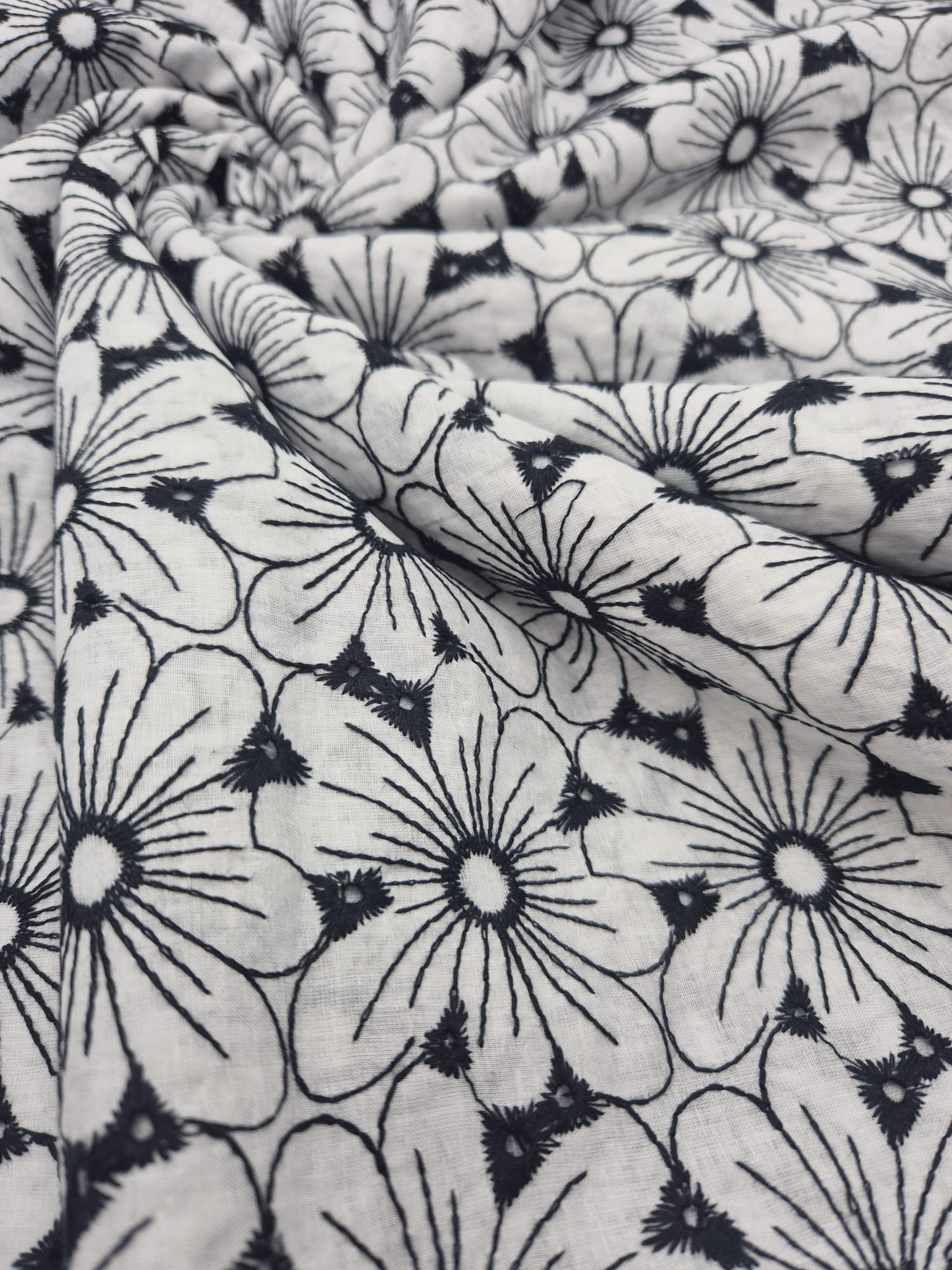 Ivory Embroidered Floral Lightweight Non Stretch Woven Fabric - T9 Fabrics