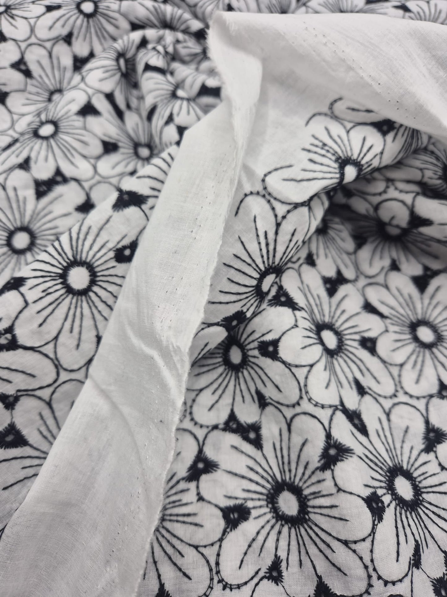 Ivory Embroidered Floral Lightweight Non Stretch Woven Fabric - T9 Fabrics