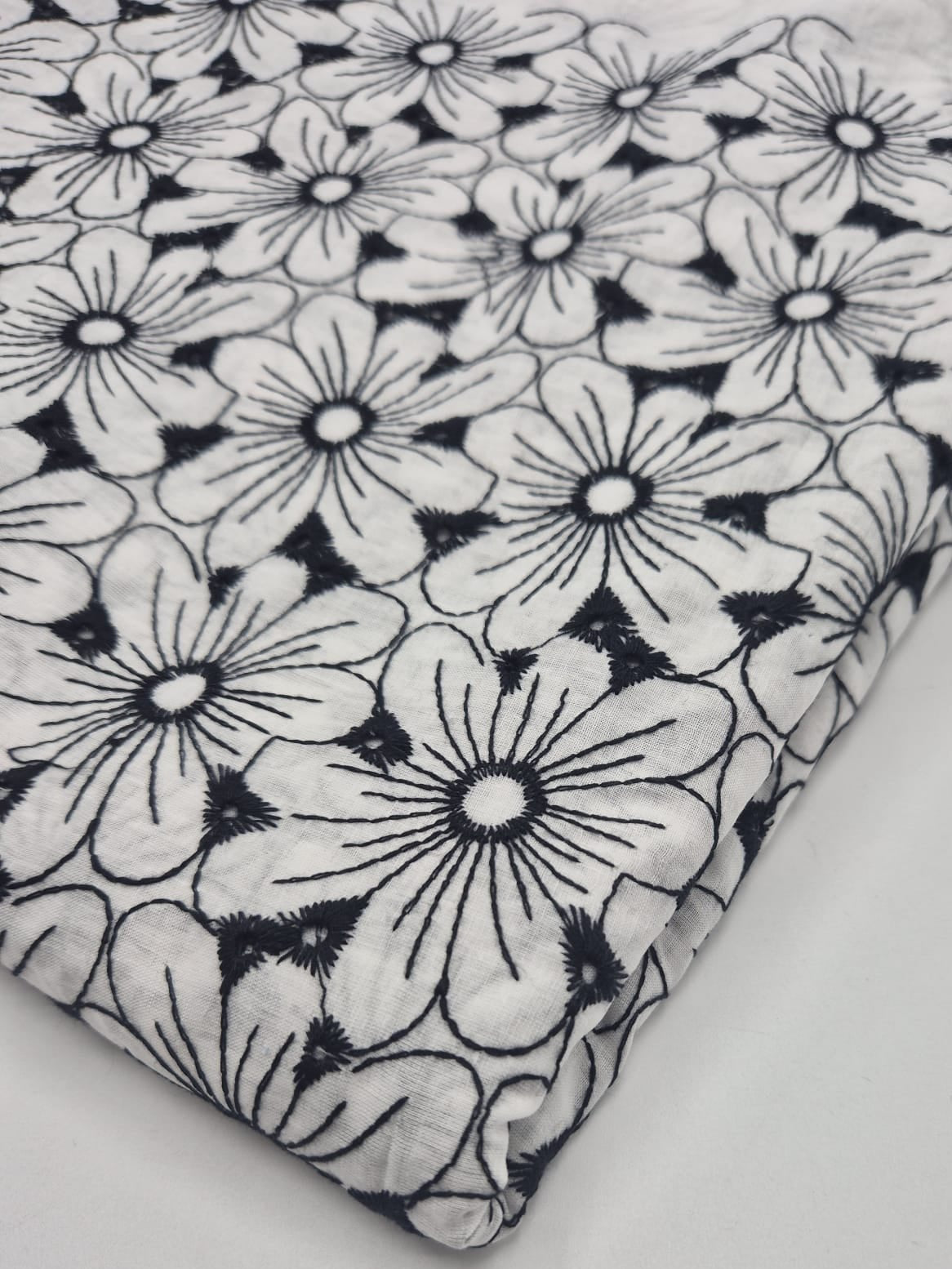 Ivory Embroidered Floral Lightweight Non Stretch Woven Fabric - T9 Fabrics