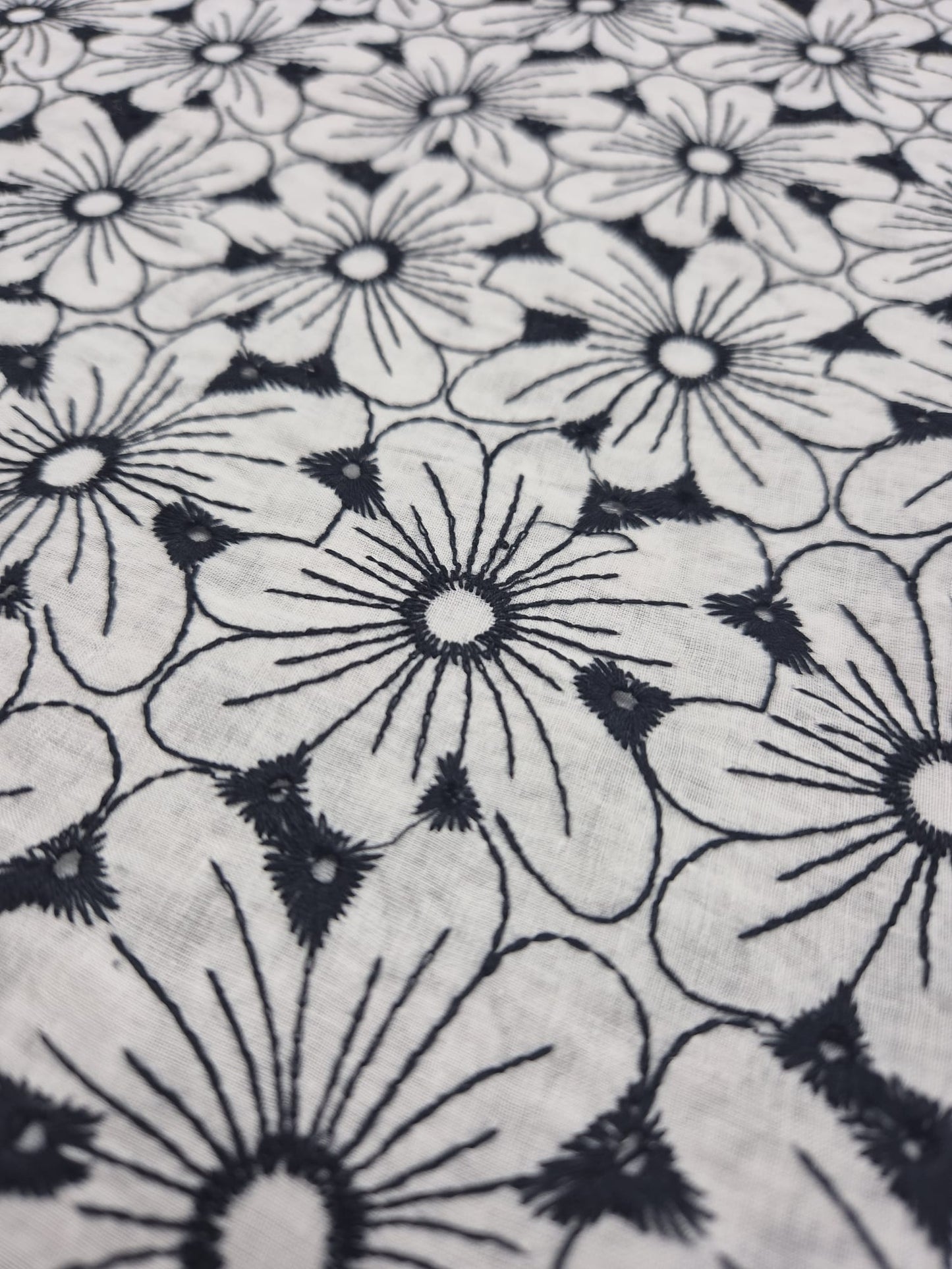 Ivory Embroidered Floral Lightweight Non Stretch Woven Fabric - T9 Fabrics