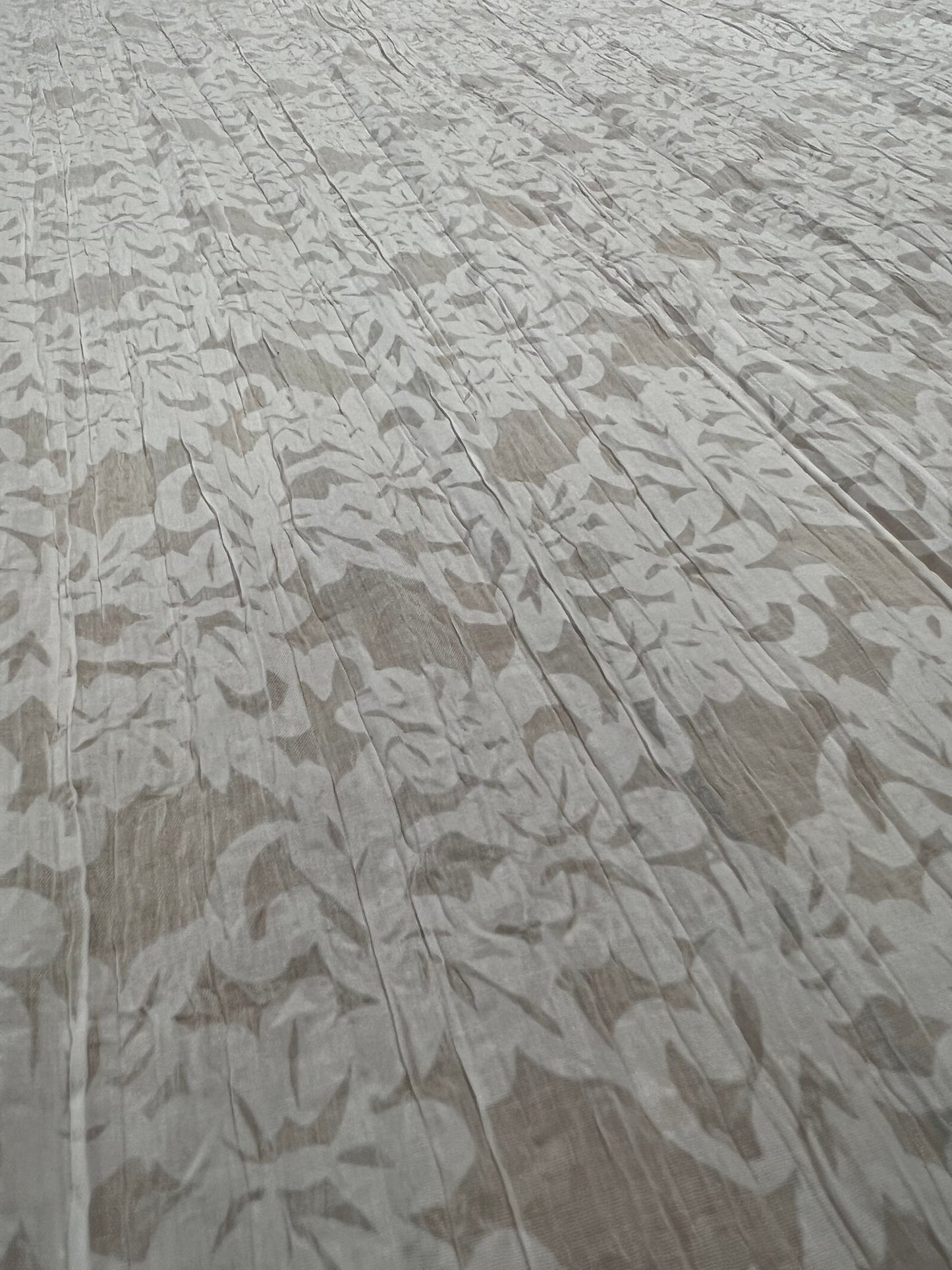Ivory Floral Crinkled Lightweight Non Stretch Woven Fabric - T9 Fabrics