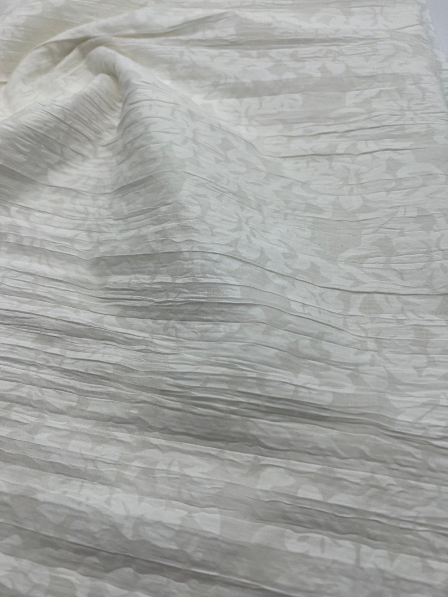 Ivory Floral Crinkled Lightweight Non Stretch Woven Fabric - T9 Fabrics