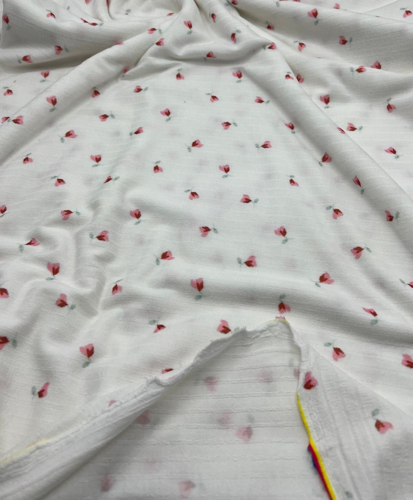 Ivory Floral Ditsy Print 8x4 Wide Rib Stretch Fabric - T9 Fabrics