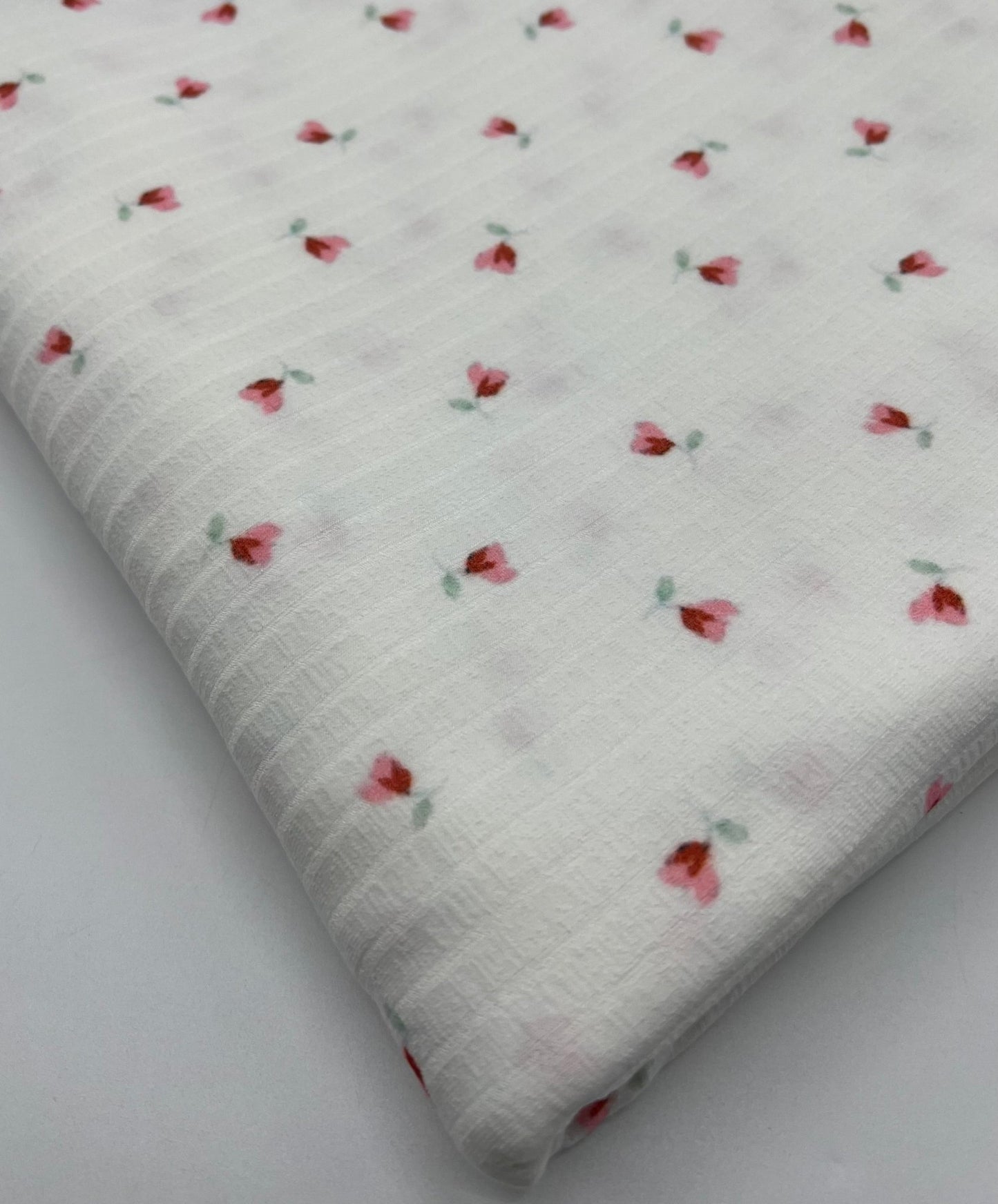 Ivory Floral Ditsy Print 8x4 Wide Rib Stretch Fabric - T9 Fabrics