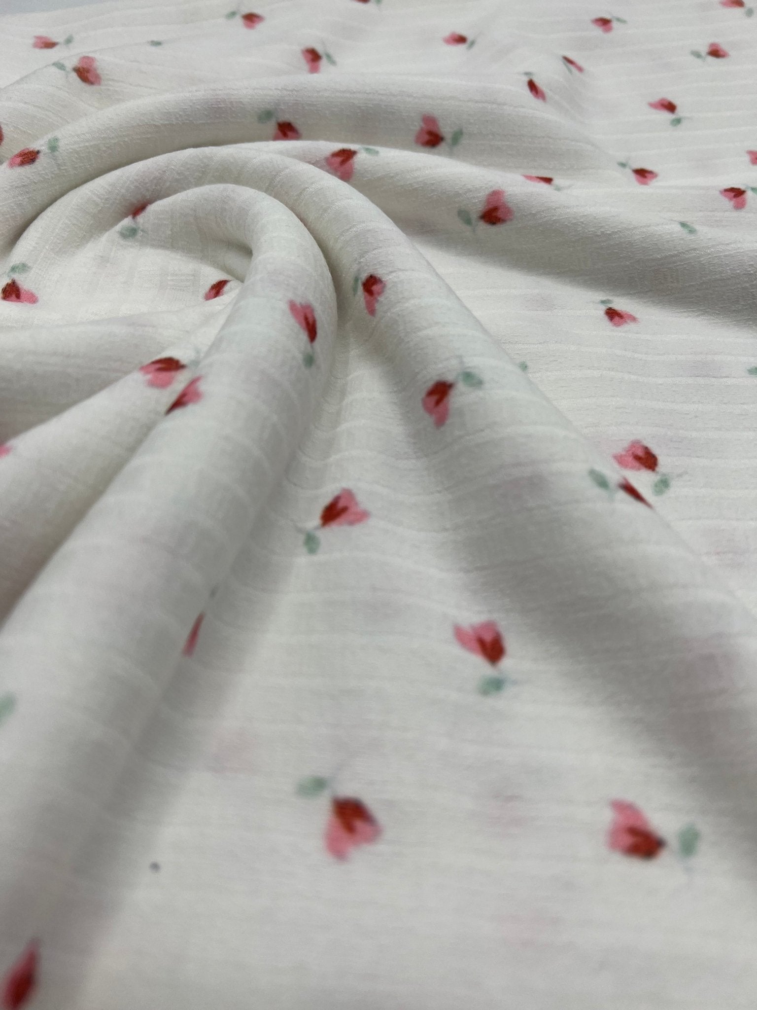 Ivory Floral Ditsy Print 8x4 Wide Rib Stretch Fabric - T9 Fabrics