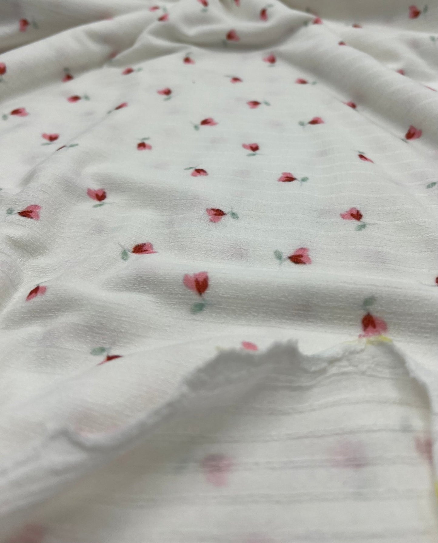 Ivory Floral Ditsy Print 8x4 Wide Rib Stretch Fabric - T9 Fabrics