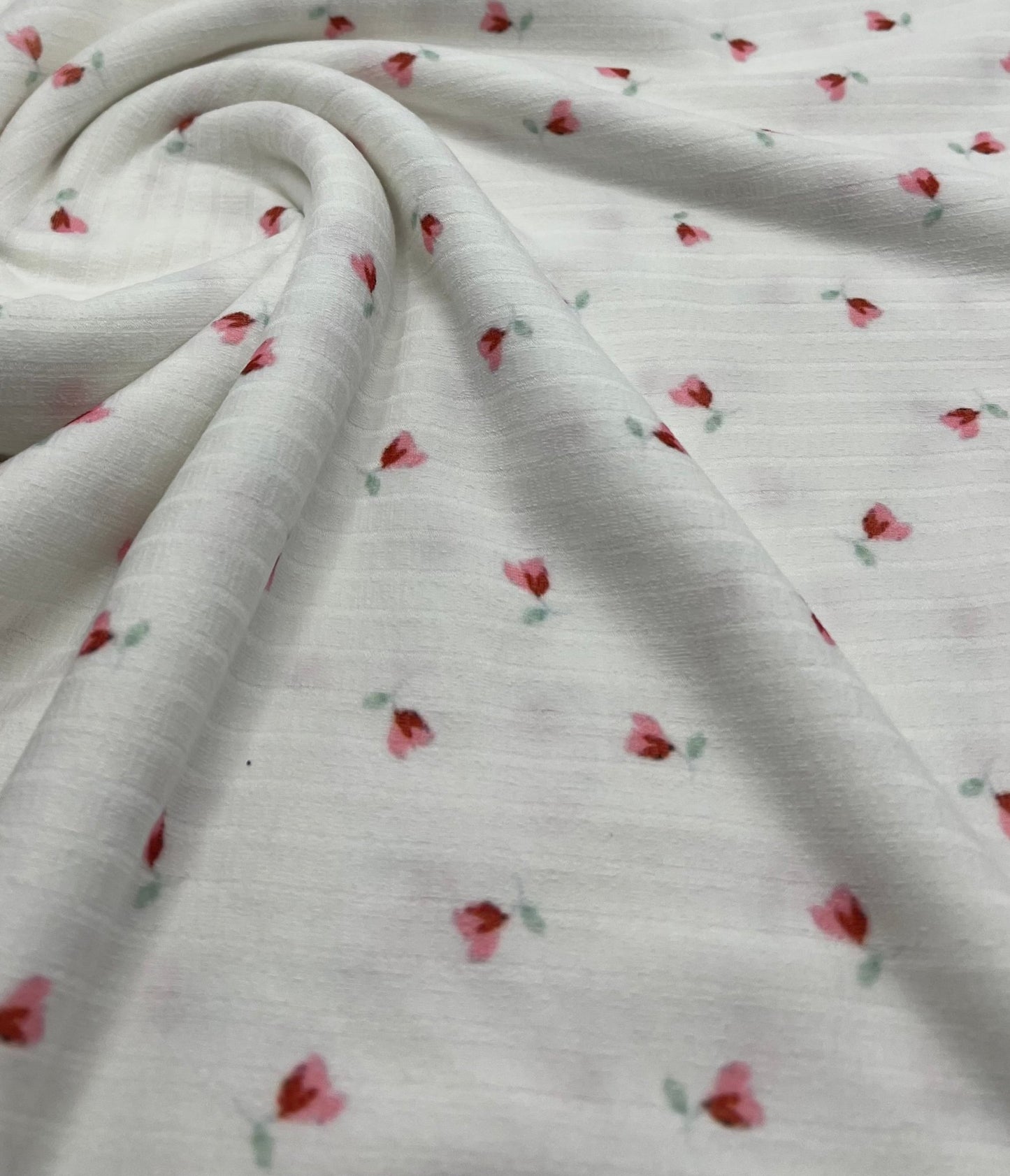 Ivory Floral Ditsy Print 8x4 Wide Rib Stretch Fabric - T9 Fabrics