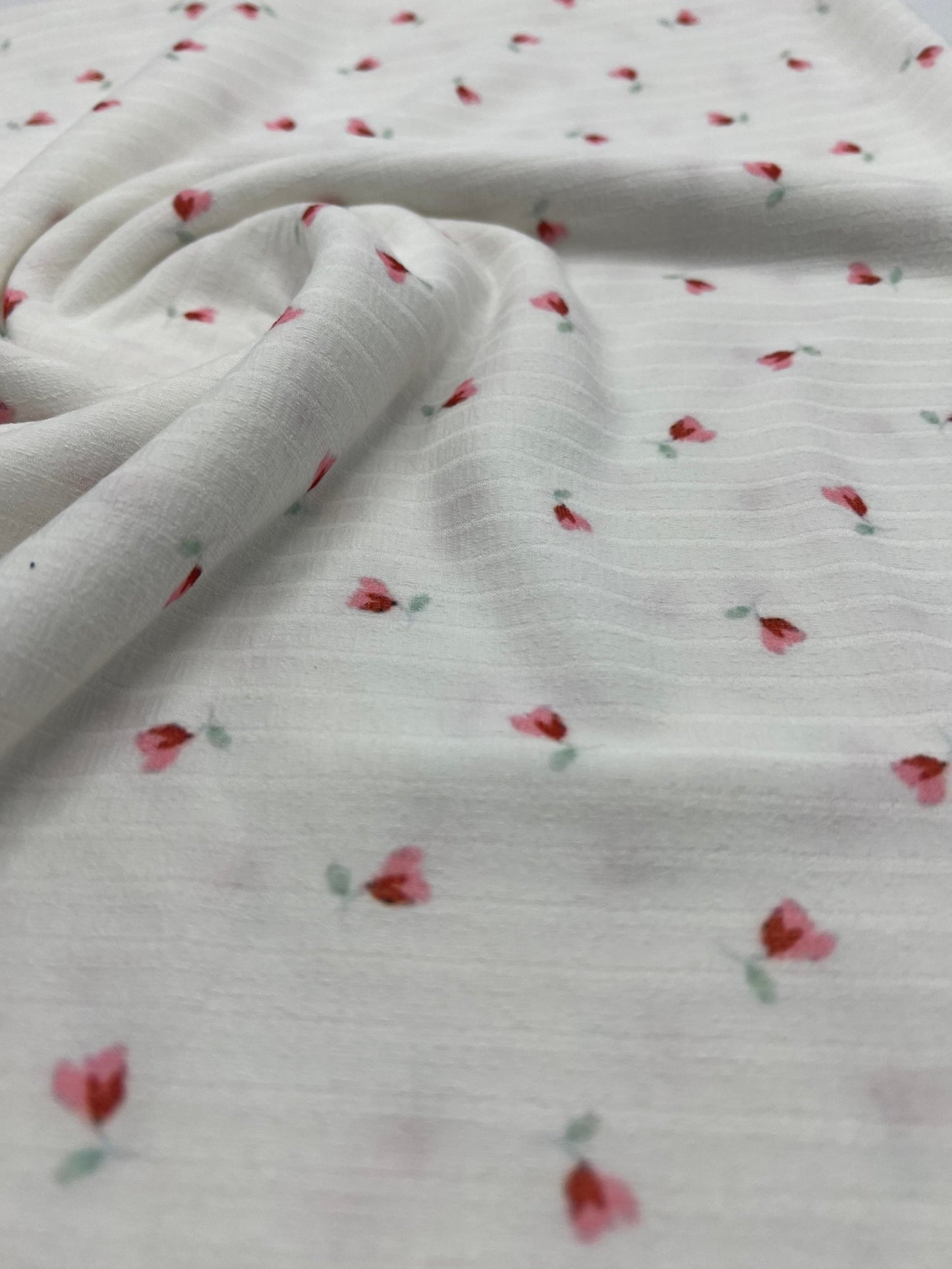 Ivory Floral Ditsy Print 8x4 Wide Rib Stretch Fabric - T9 Fabrics