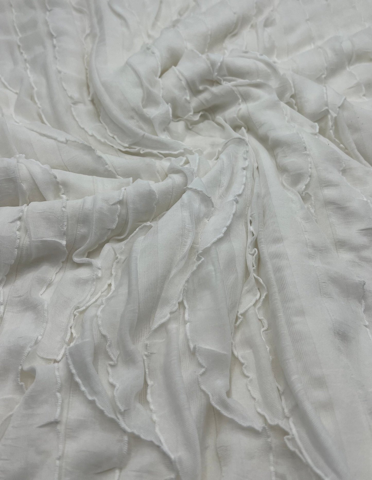 Ivory New Ruffle Textured 4 Way Stretch Fabric - T9 Fabrics