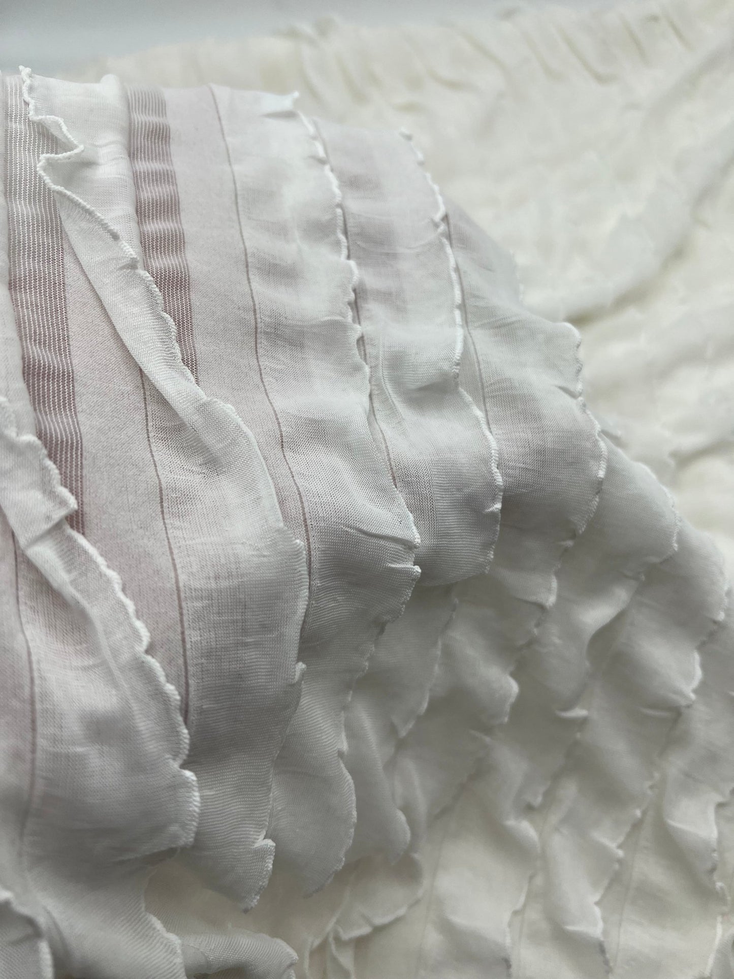 Ivory New Ruffle Textured 4 Way Stretch Fabric - T9 Fabrics