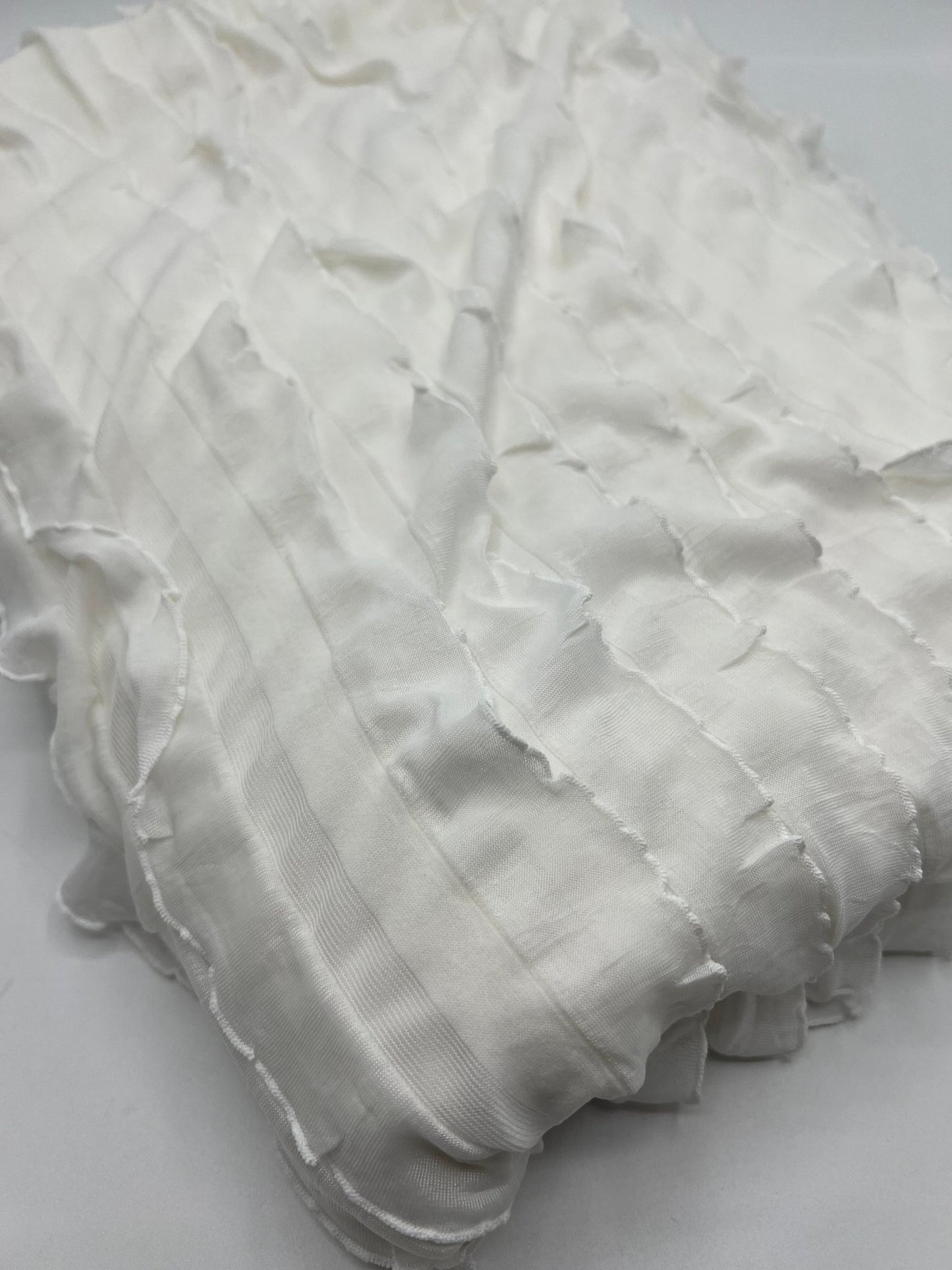 Ivory New Ruffle Textured 4 Way Stretch Fabric - T9 Fabrics