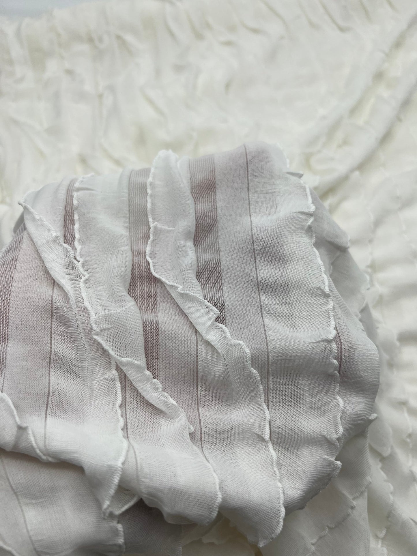Ivory New Ruffle Textured 4 Way Stretch Fabric - T9 Fabrics
