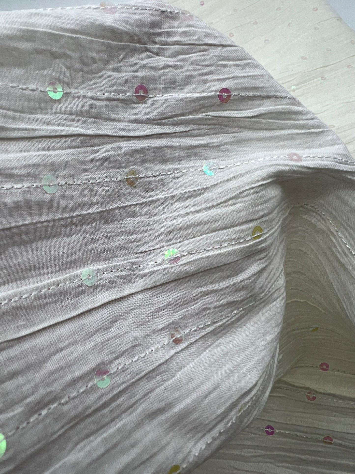 Ivory Sequin Crinkled Lightweight Non Stretch Woven Fabric - T9 Fabrics