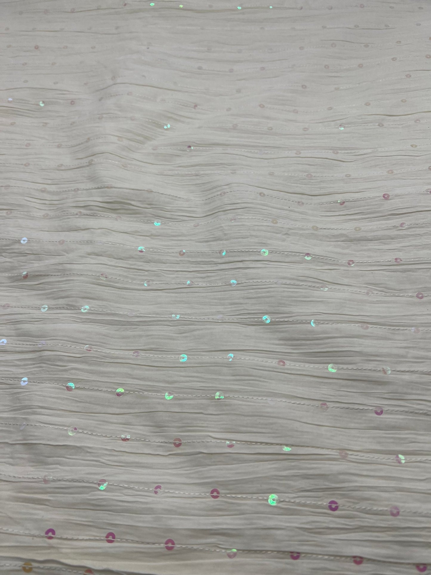 Ivory Sequin Crinkled Lightweight Non Stretch Woven Fabric - T9 Fabrics
