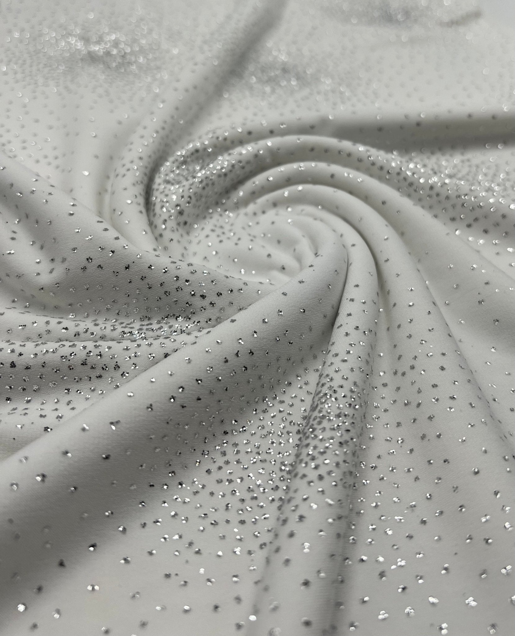 Ivory Silver Metallic Glitter Soft Touch 4 Way Stretch Fabric - T9 Fabrics